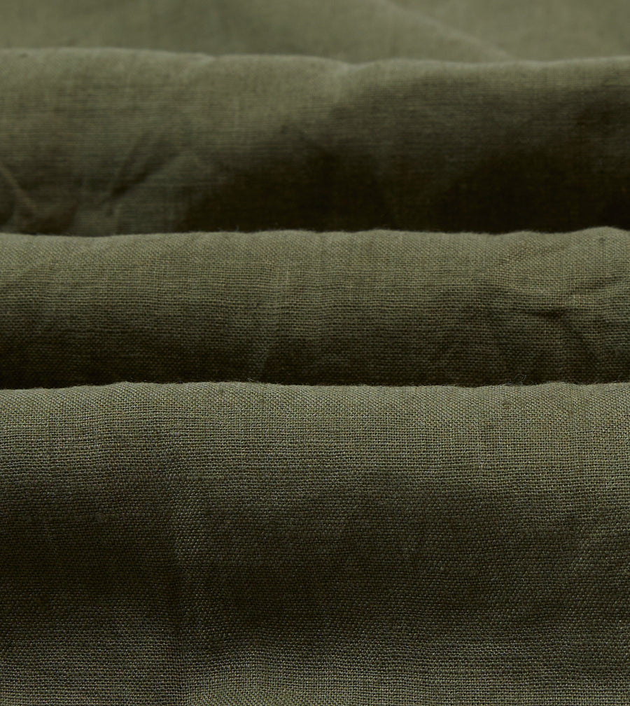 Olive Linen Mandarin Collar Popover Shirt