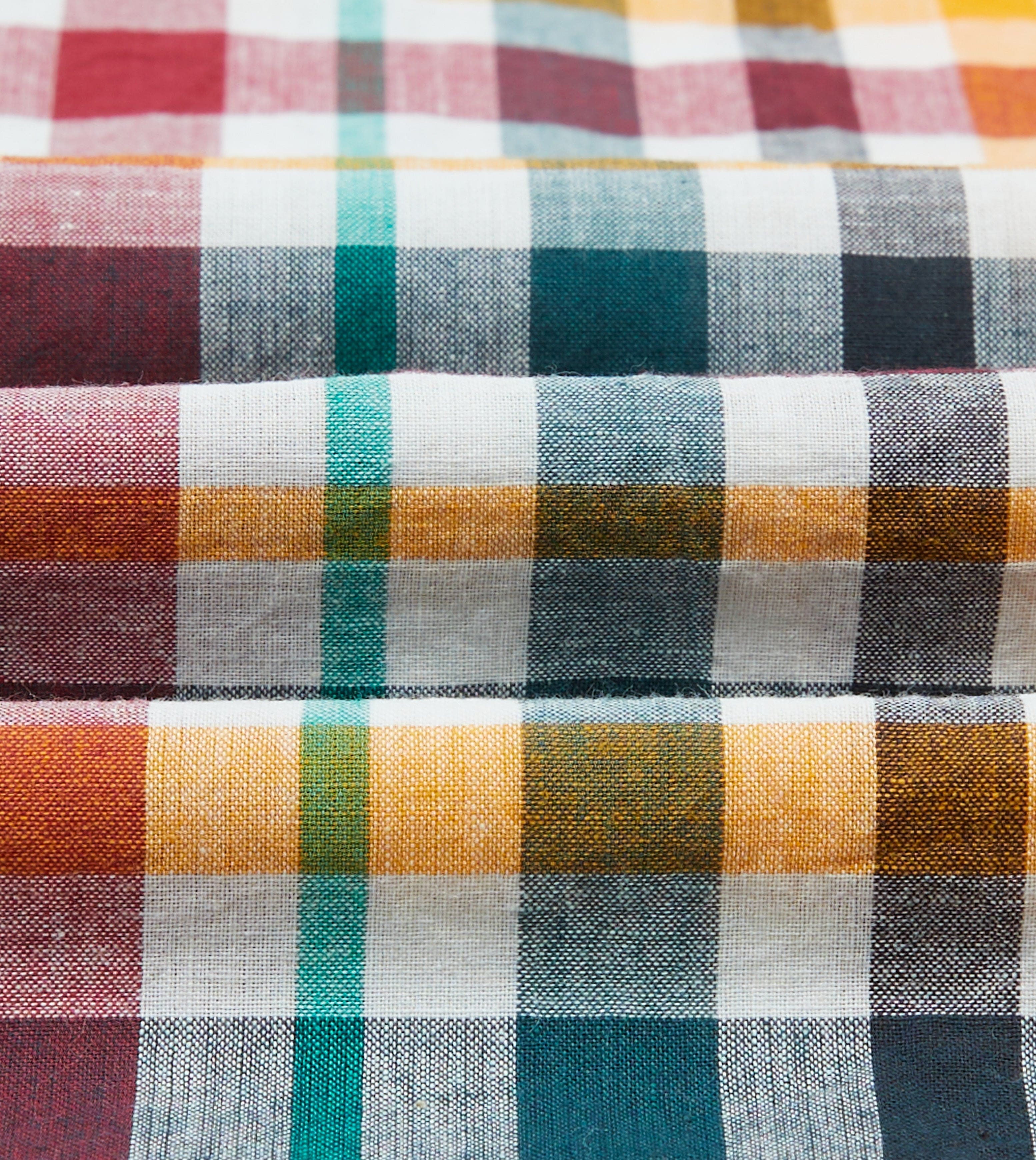 Red, Blue and Green Madras Check Cotton Mandarin Collar Popover Shirt