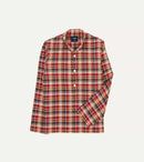 Brown, Navy and Red Madras Check Cotton Mandarin Collar Popover Shirt