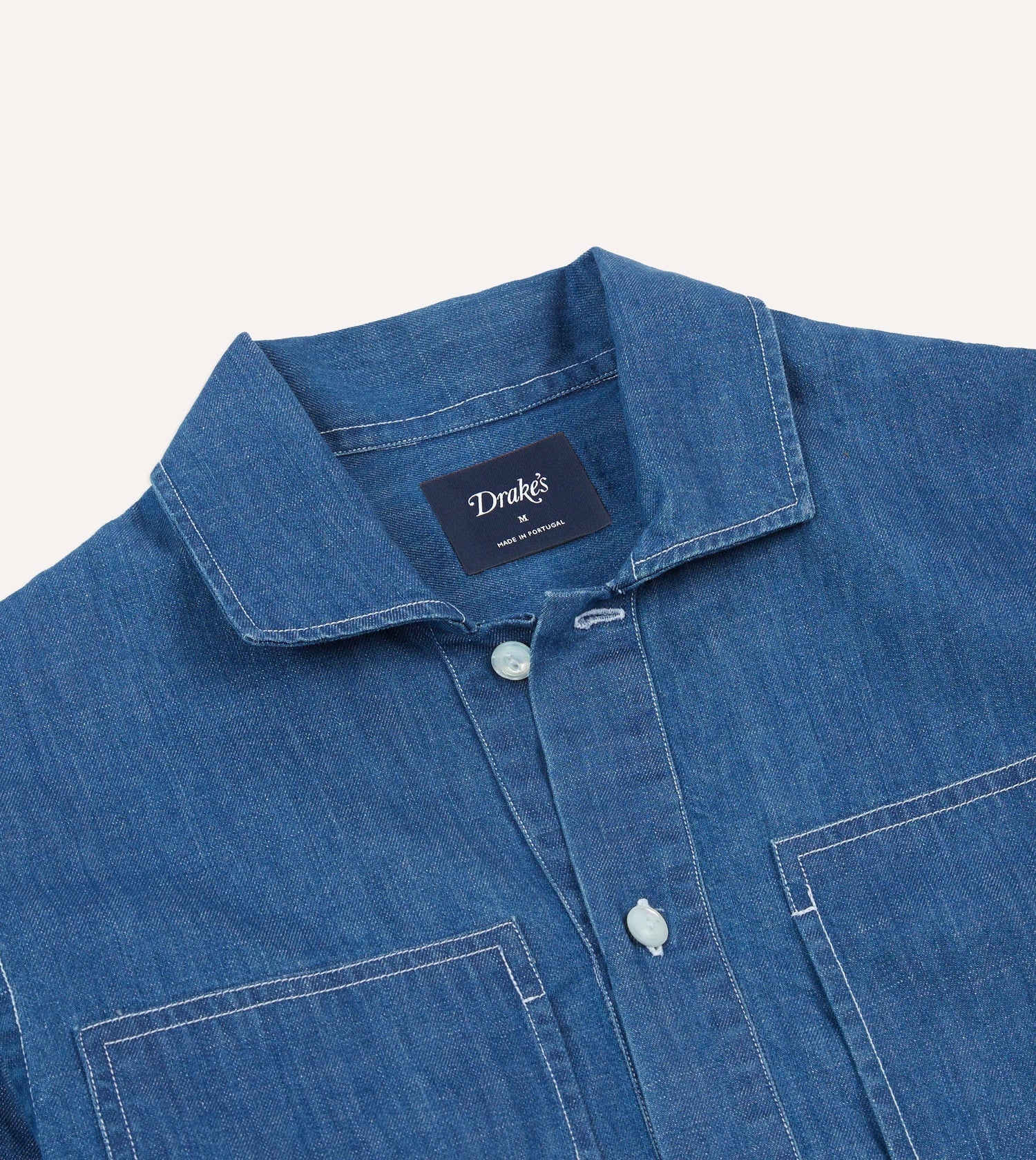 Blue Denim Spread Collar Popover Shirt