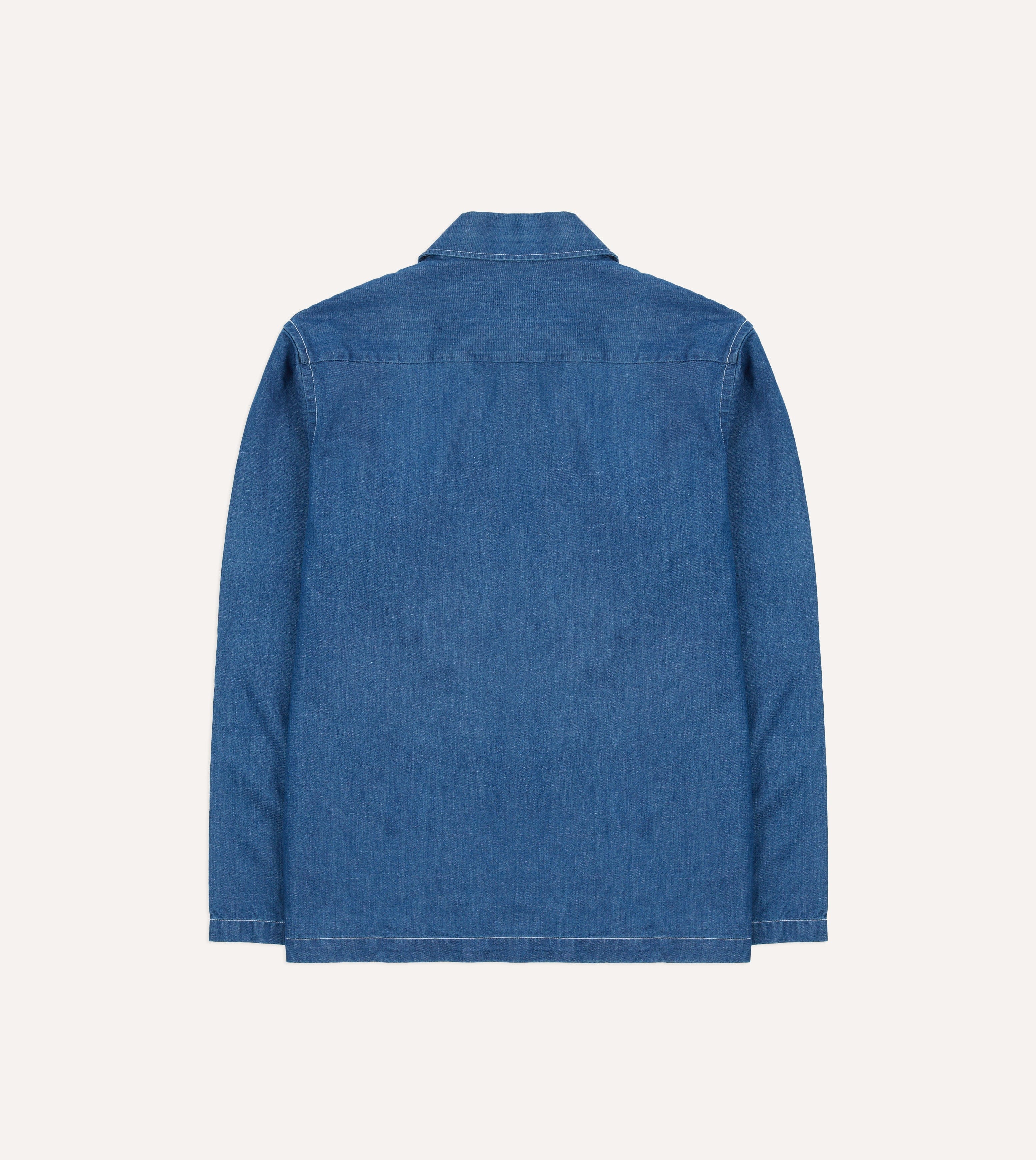Blue Denim Spread Collar Popover Shirt