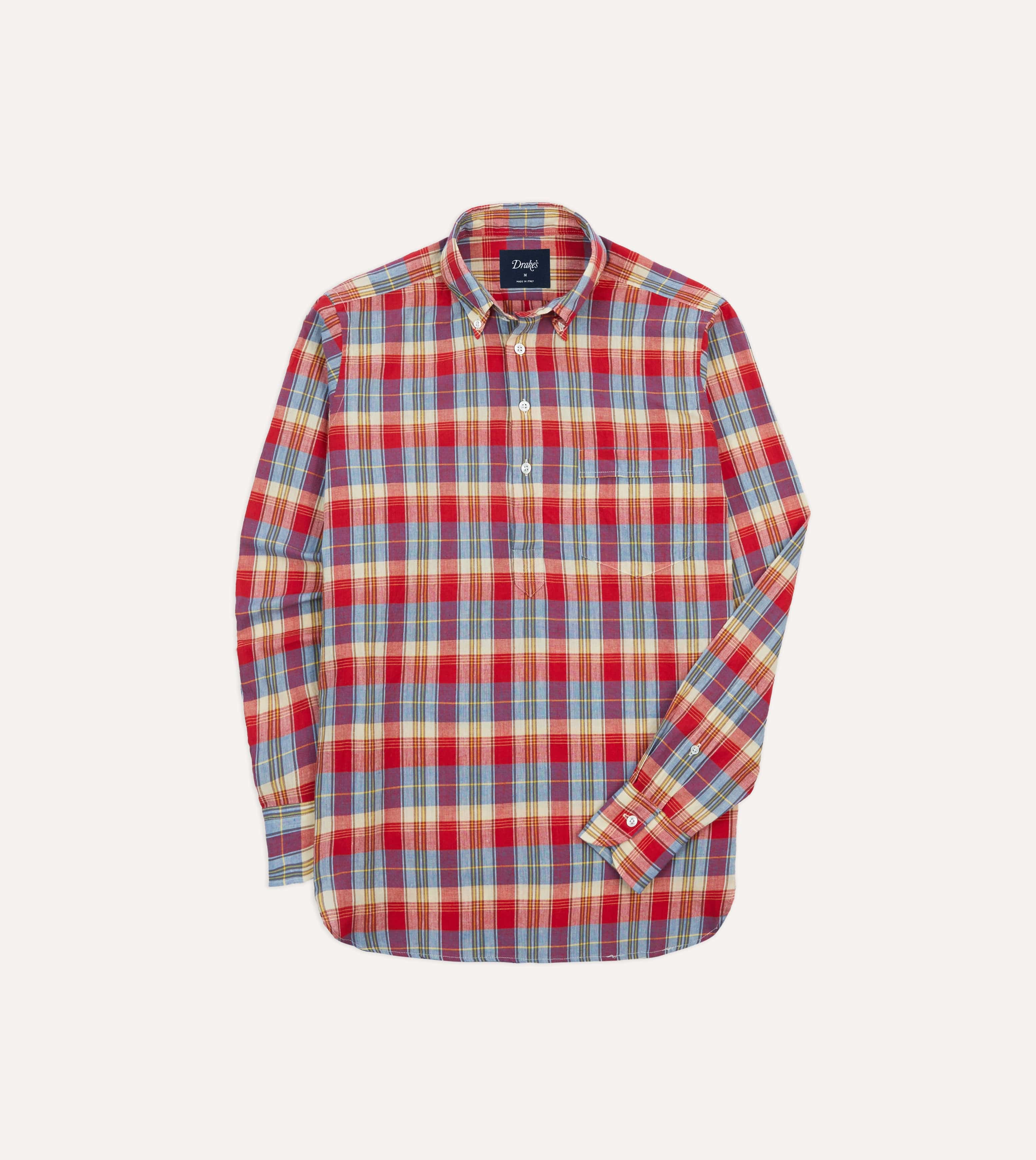 Red and Blue Madras Check Cotton Button-Down Popover Shirt – Drakes