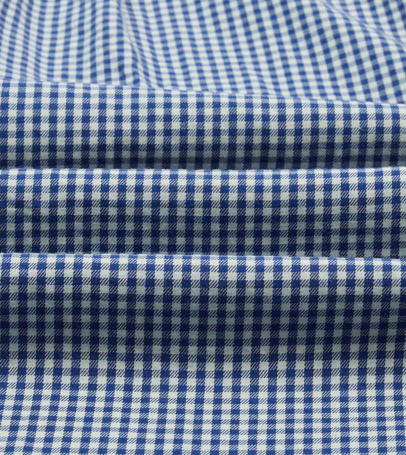 Blue Gingham Brushed Cotton Long Point Collar Popover Shirt