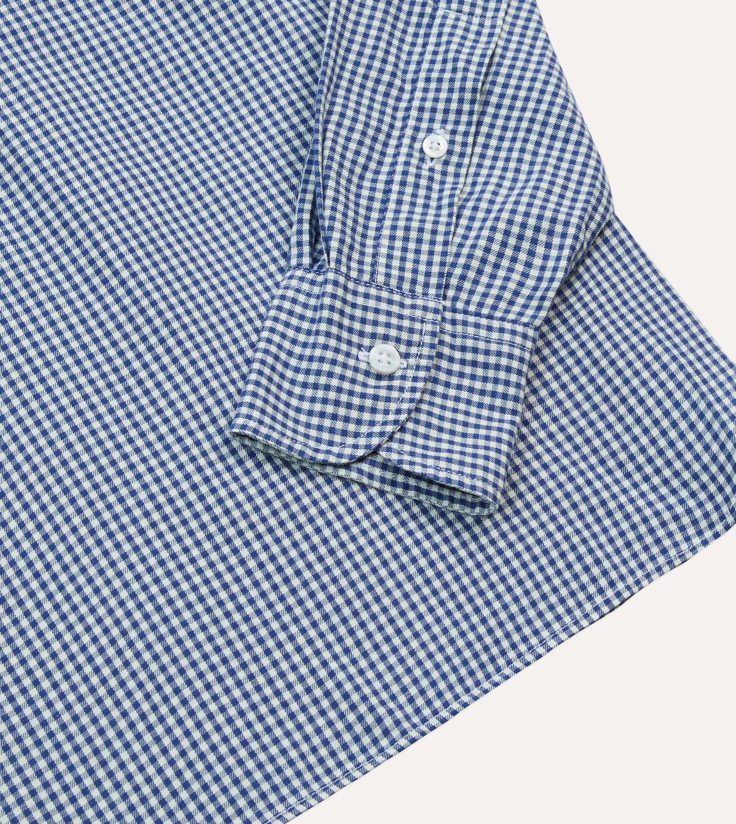 Blue Gingham Brushed Cotton Long Point Collar Popover Shirt
