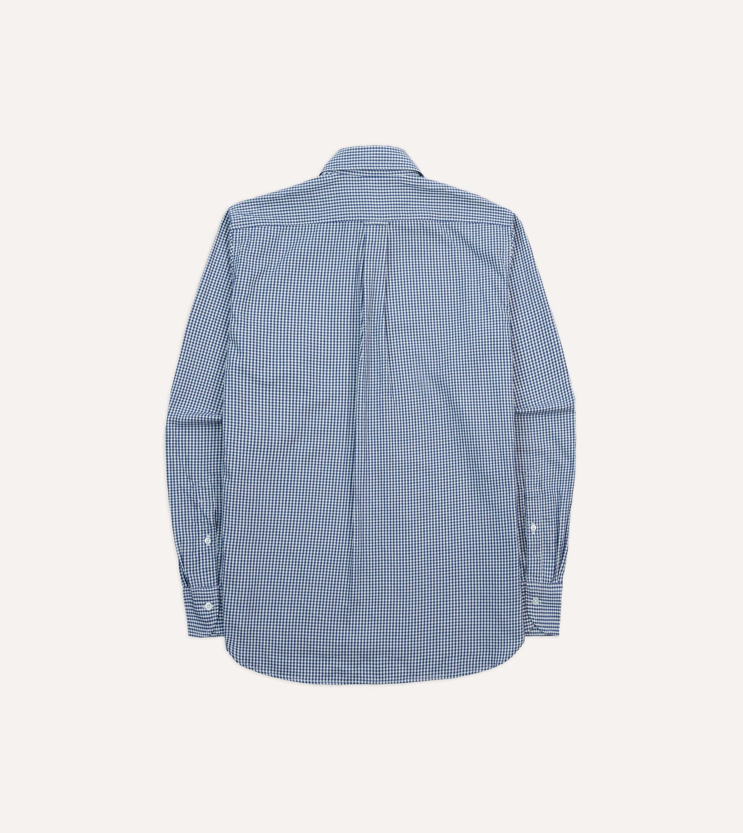 Blue Gingham Brushed Cotton Long Point Collar Popover Shirt