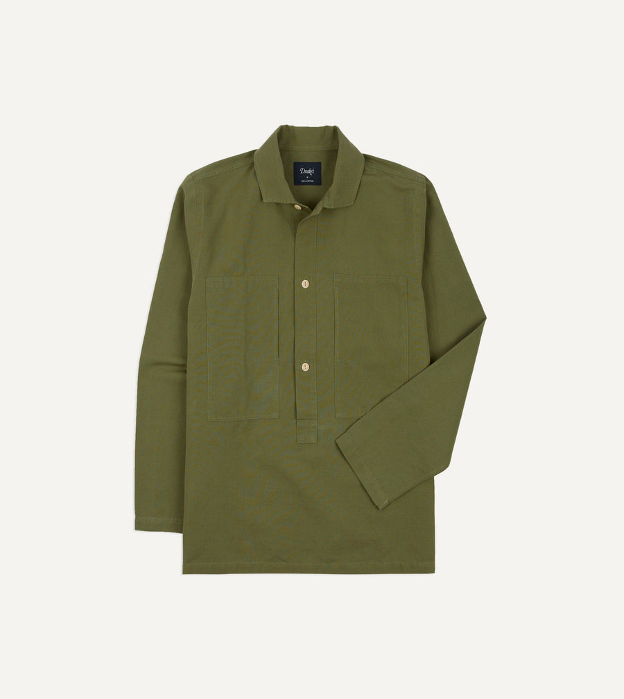 Green Vintage Cotton Spread Collar Popover Shirt