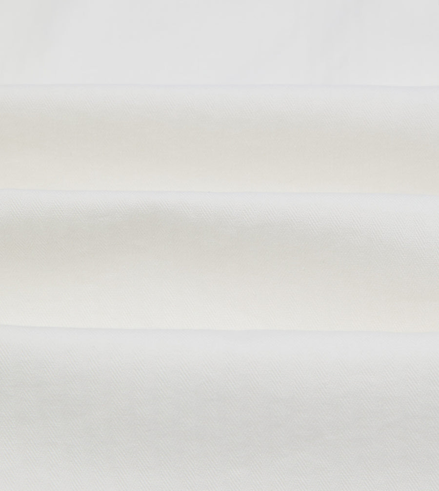 White Herringbone Cotton Mandarin Collar Popover Shirt