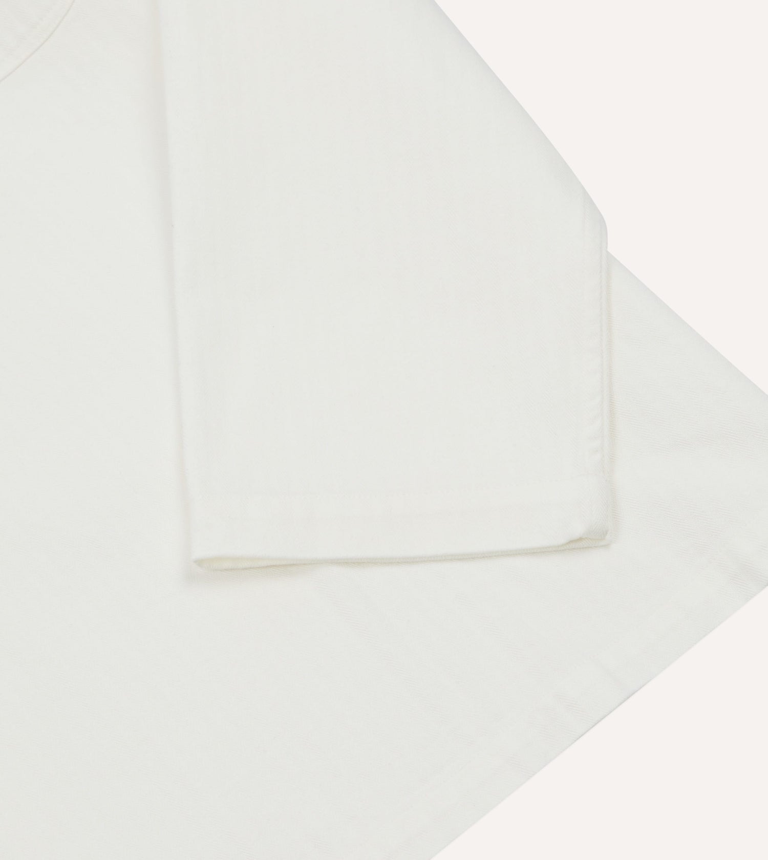 White Herringbone Cotton Mandarin Collar Popover Shirt