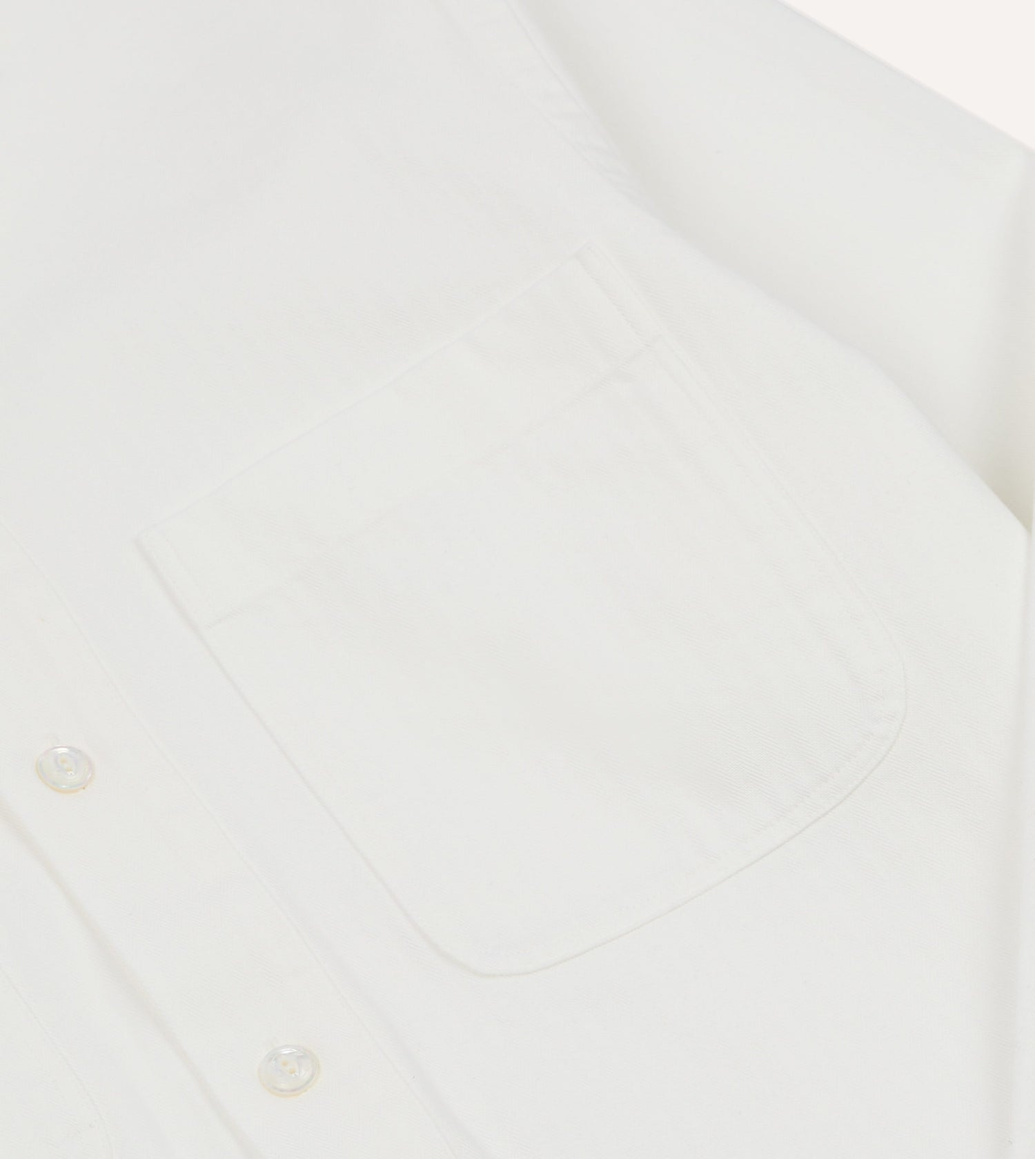 White Herringbone Cotton Mandarin Collar Popover Shirt