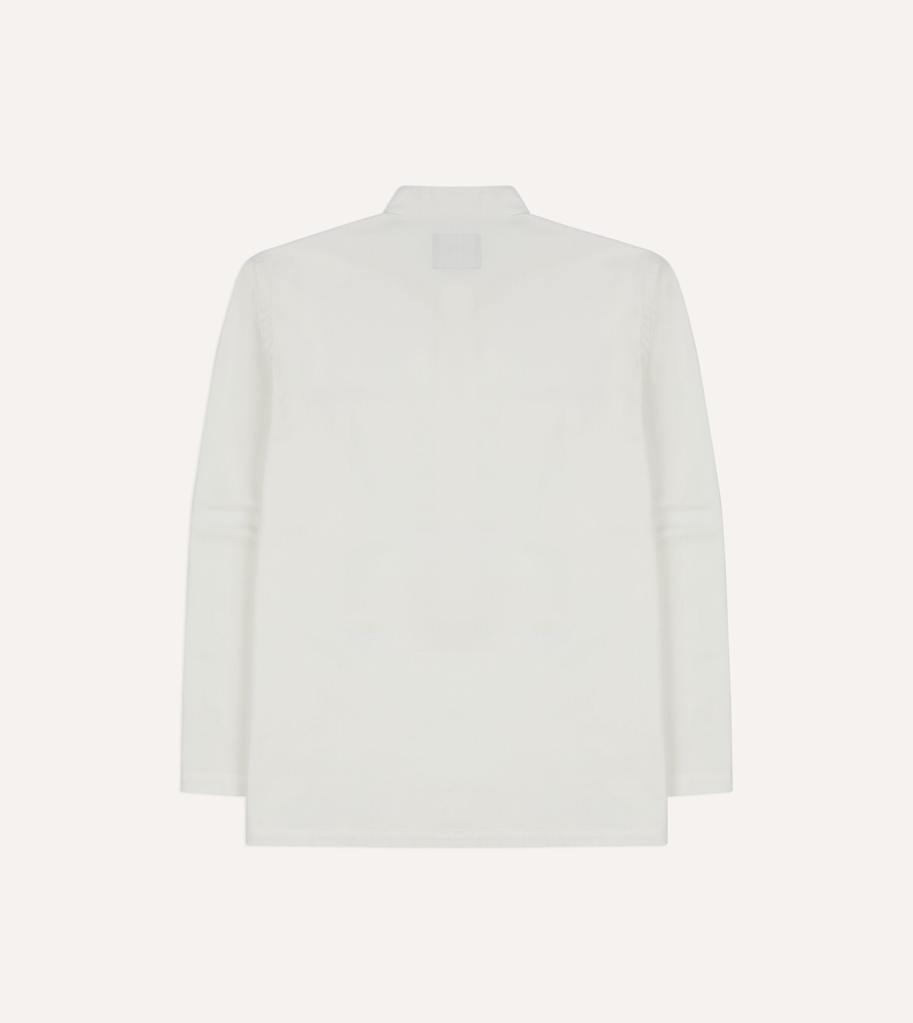 White Herringbone Cotton Mandarin Collar Popover Shirt