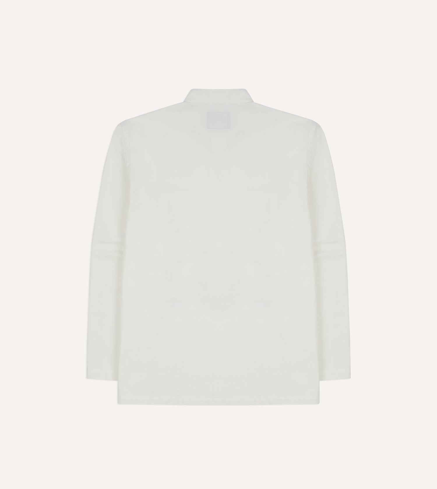 White Herringbone Cotton Mandarin Collar Popover Shirt