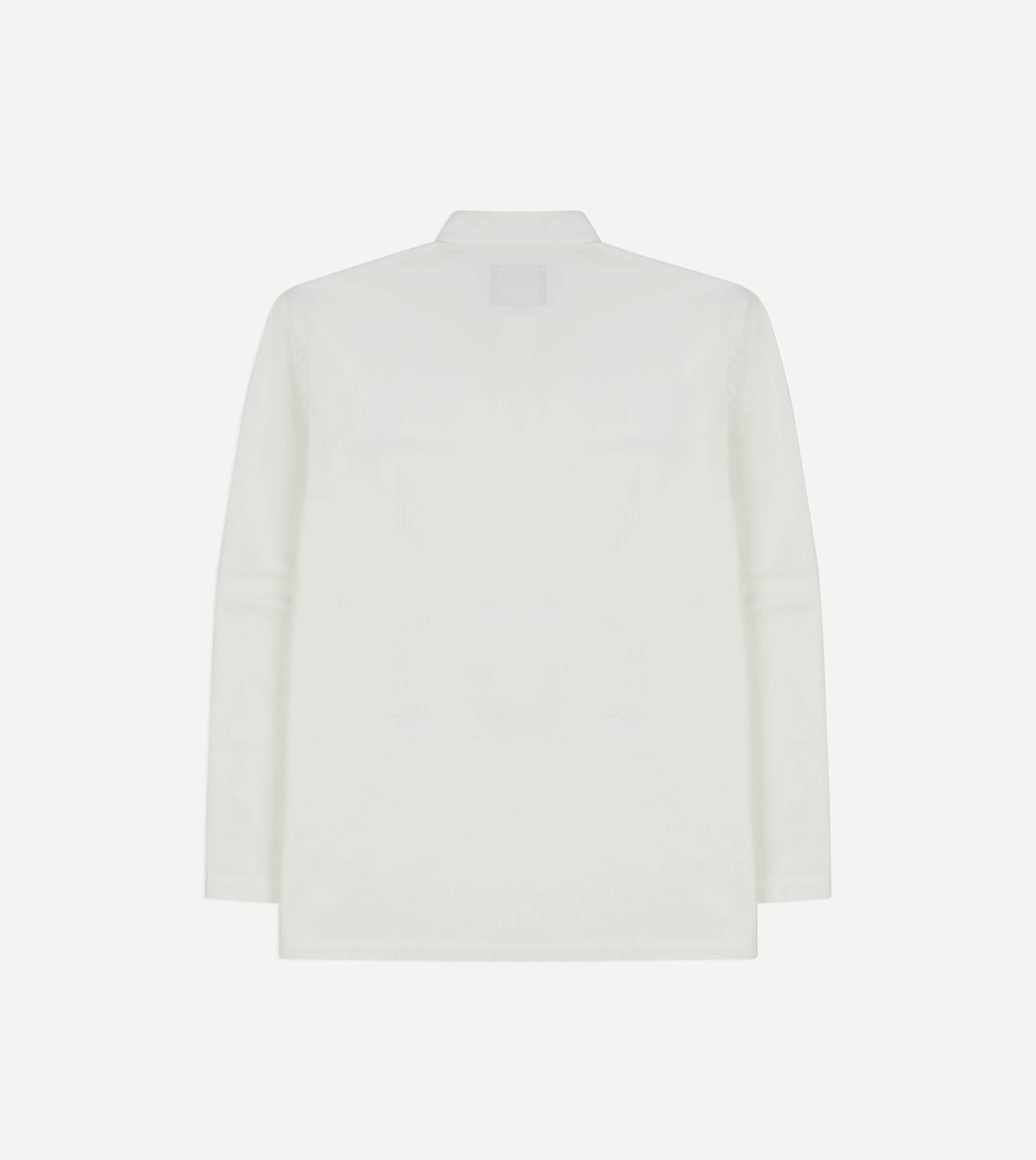 White Herringbone Cotton Mandarin Collar Popover Shirt