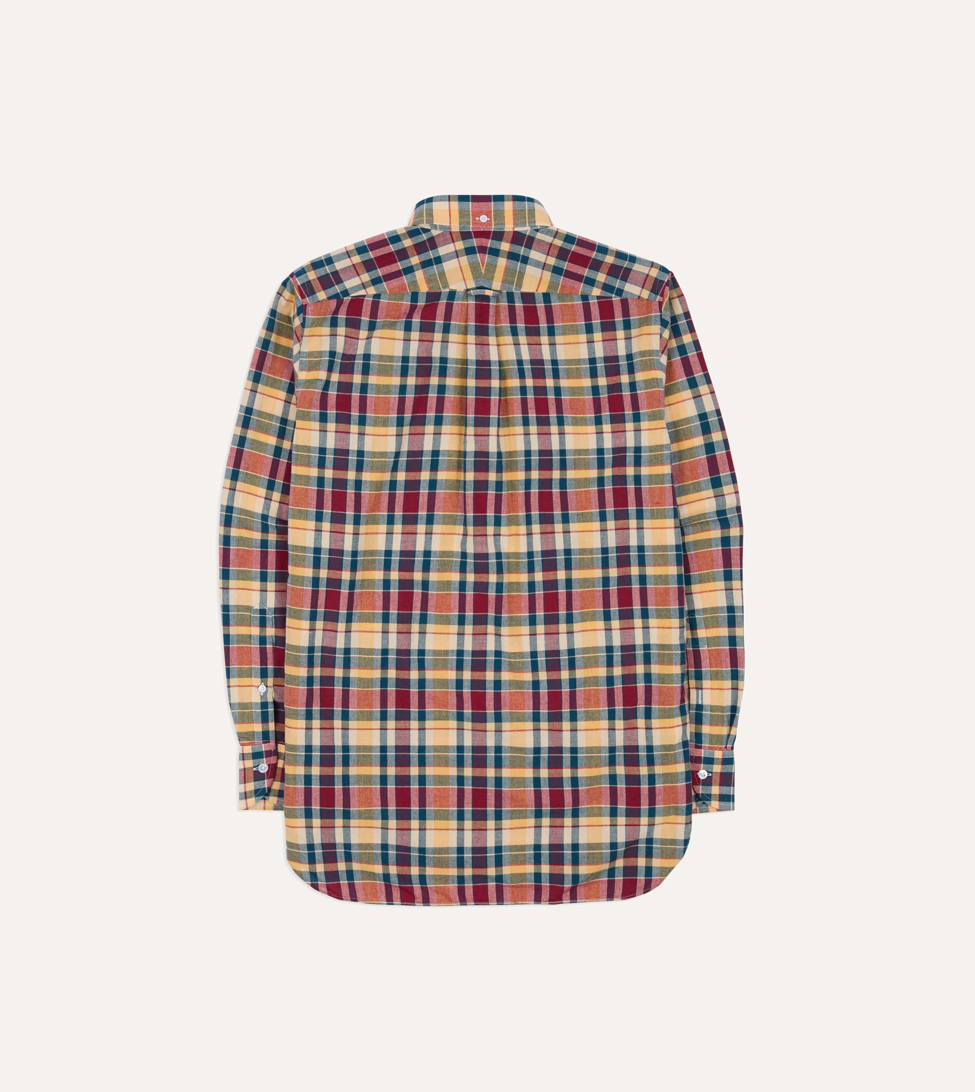 Navy, Yellow and Red Madras Check Cotton Button-Down Popover Shirt