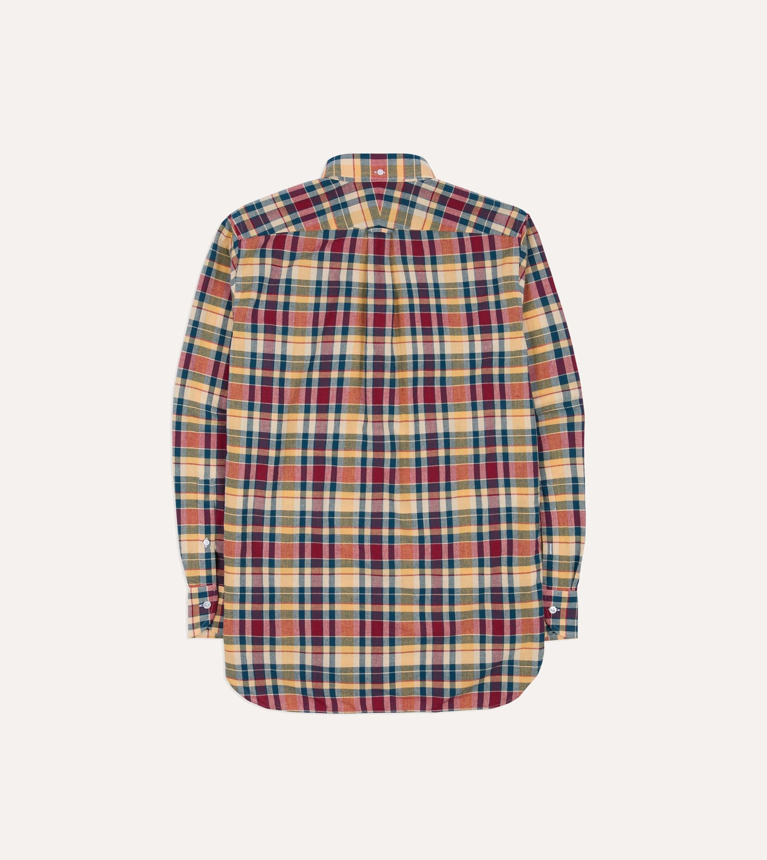 Navy, Yellow and Red Madras Check Cotton Button-Down Popover Shirt