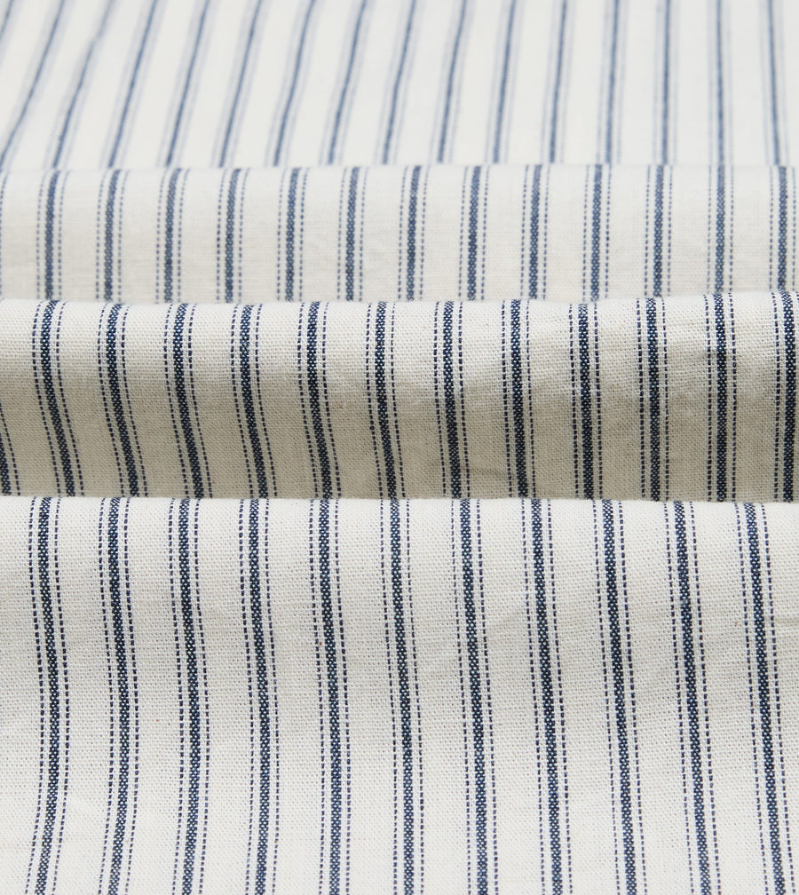 Indigo Stripe Cotton Mandarin Collar Popover Shirt