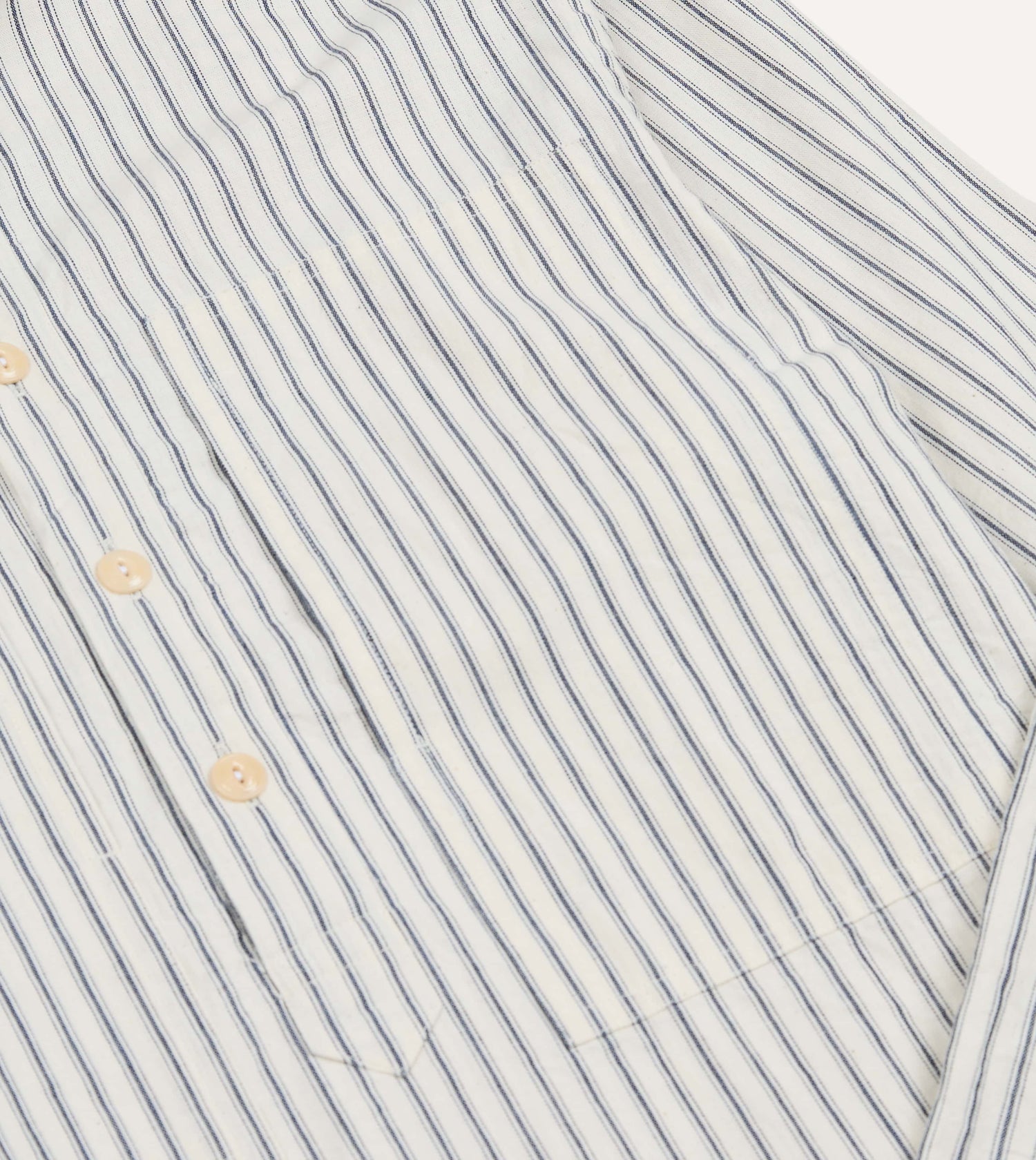 Indigo Stripe Cotton Mandarin Collar Popover Shirt