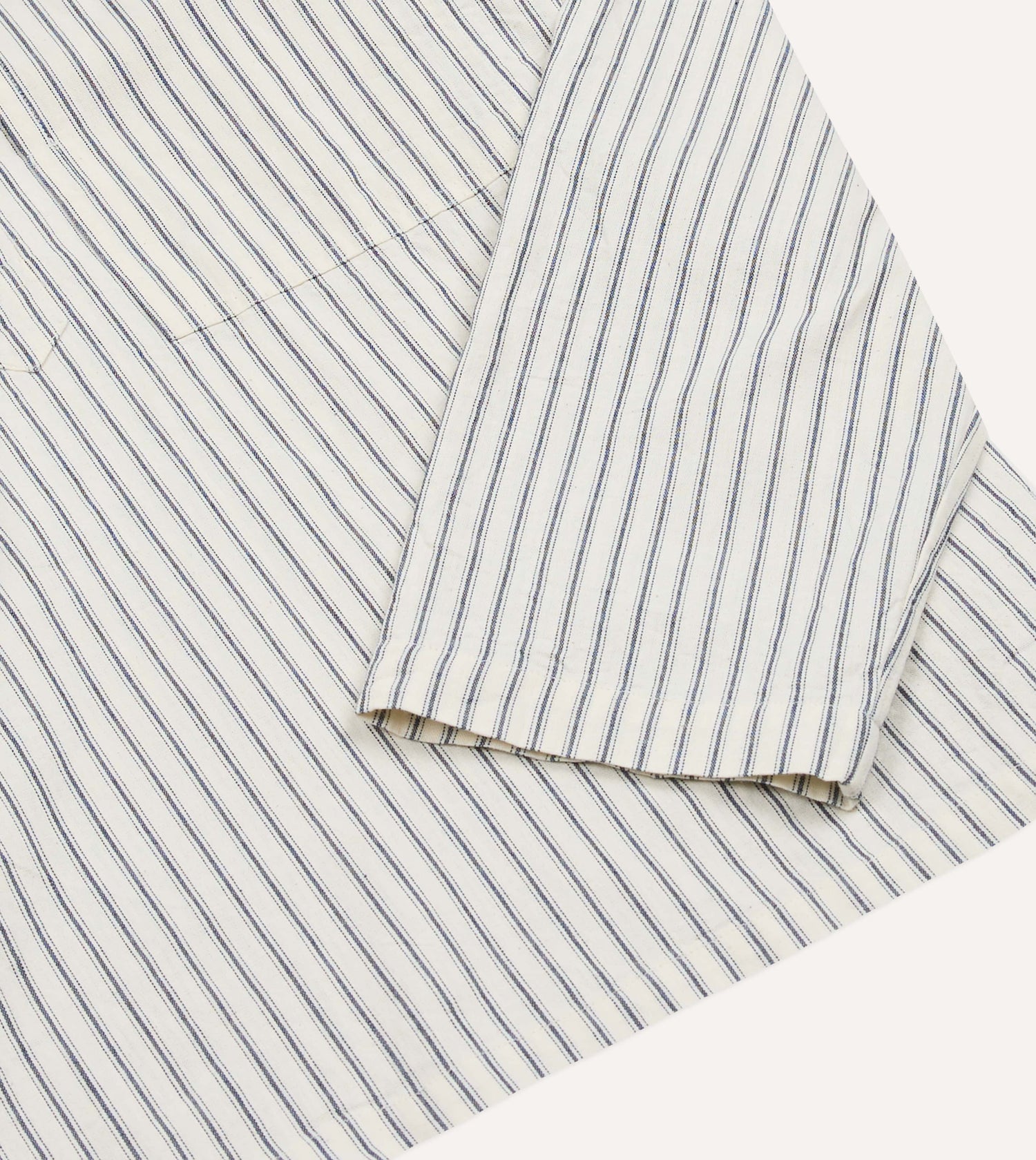 Indigo Stripe Cotton Mandarin Collar Popover Shirt