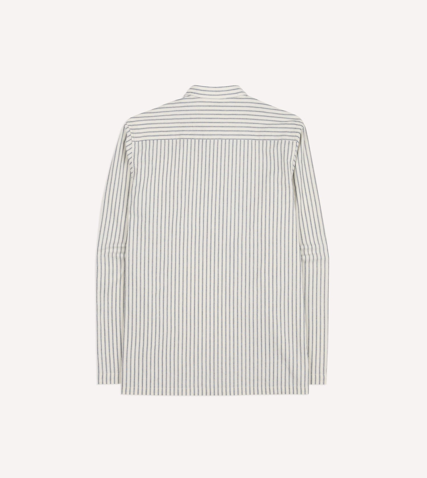 Indigo Stripe Cotton Mandarin Collar Popover Shirt
