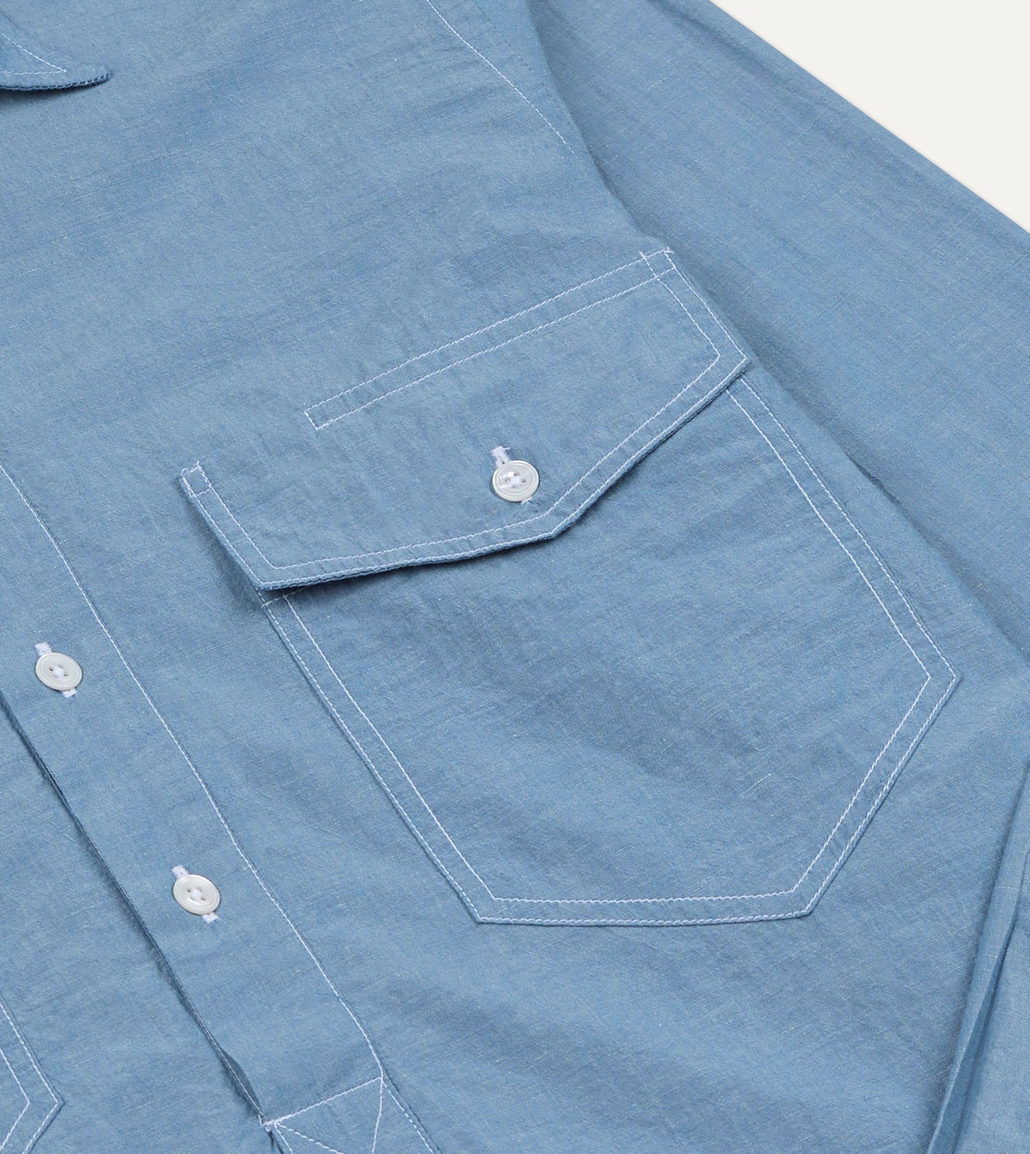 Light Indigo Cotton-Linen Popover Work Shirt