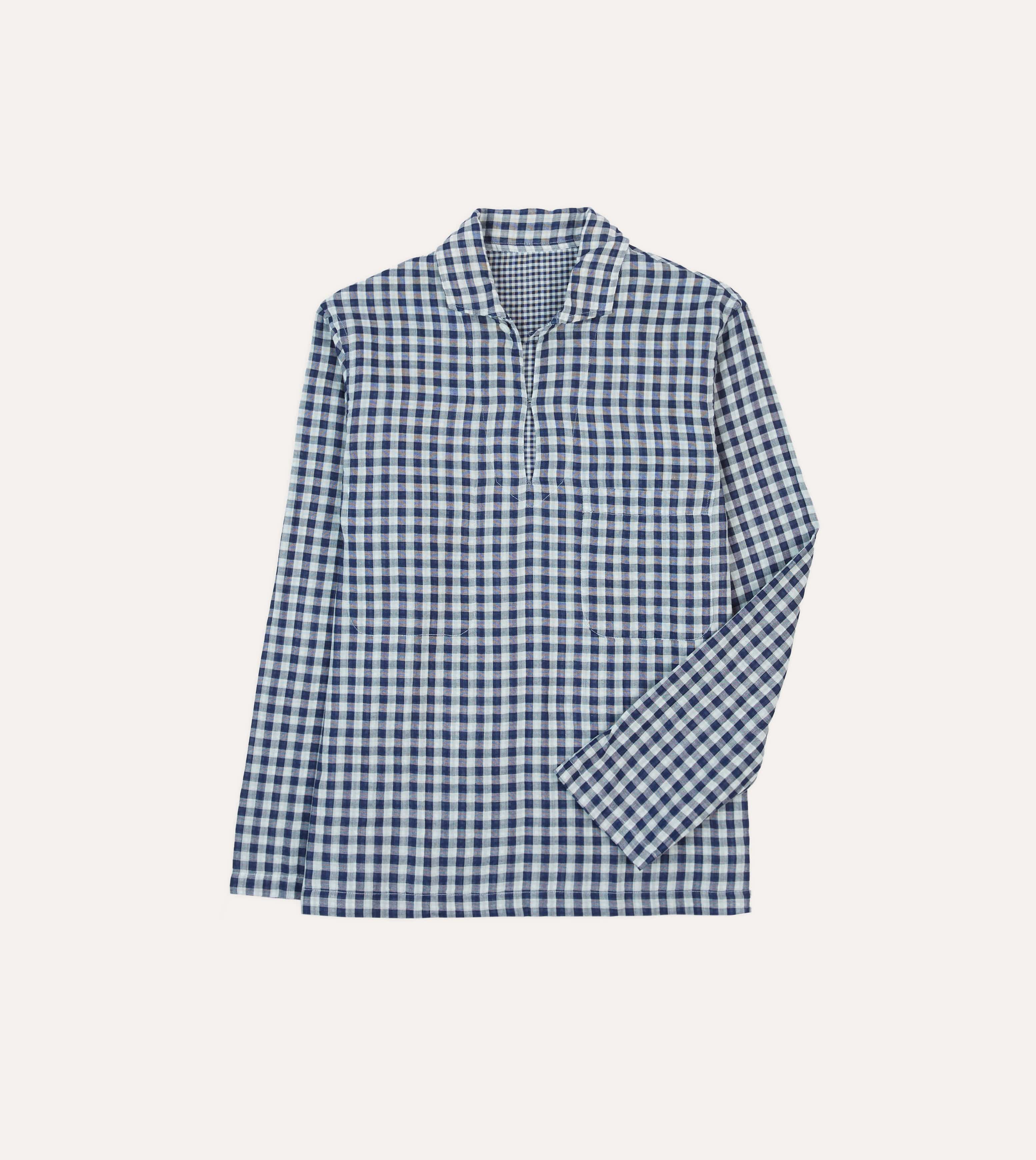 Navy Gingham Cotton Reversible Smock