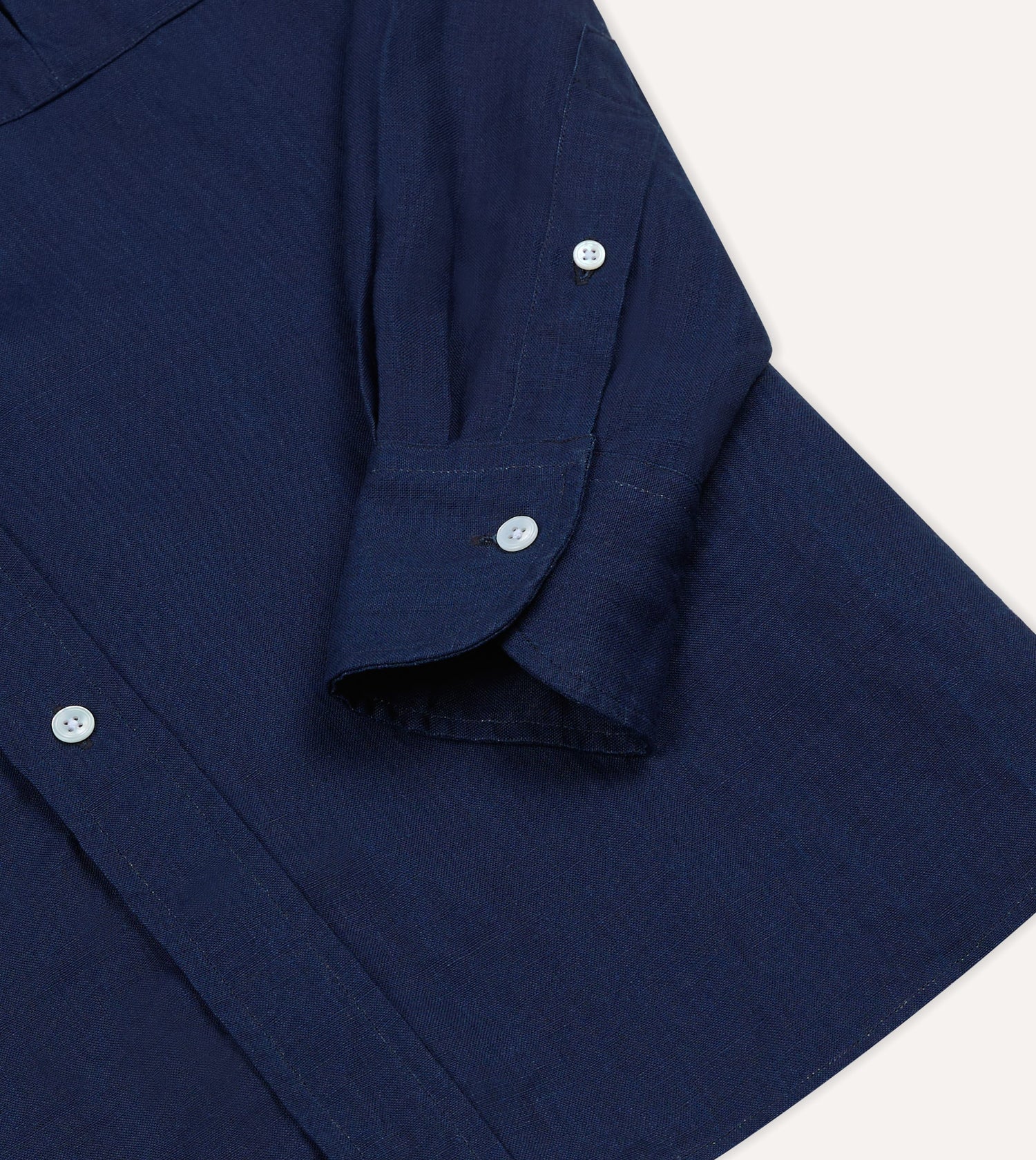 Indigo Linen Two-Pocket Long Point Collar Work Shirt