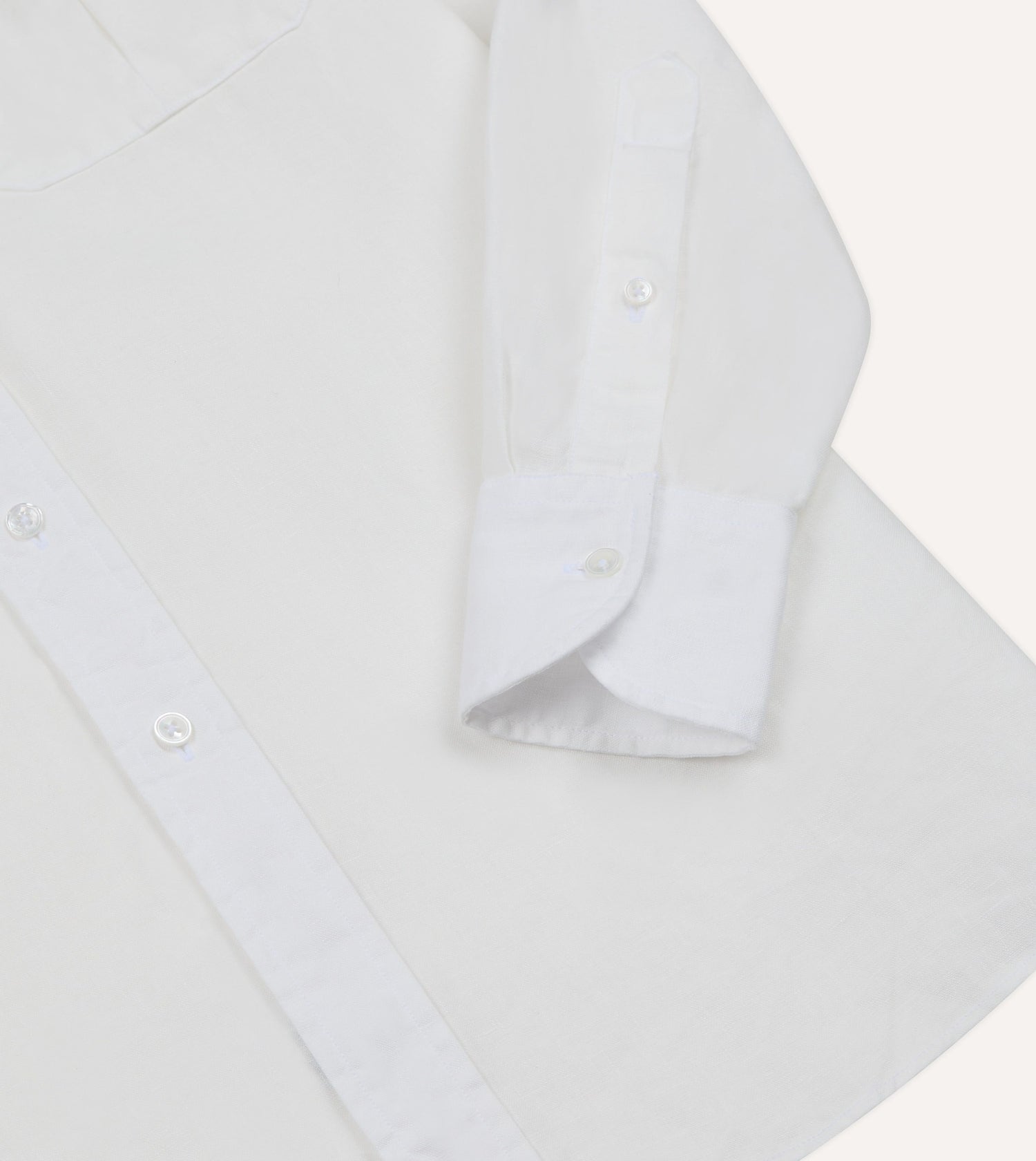 White Linen Two-Pocket Long Point Collar Work Shirt