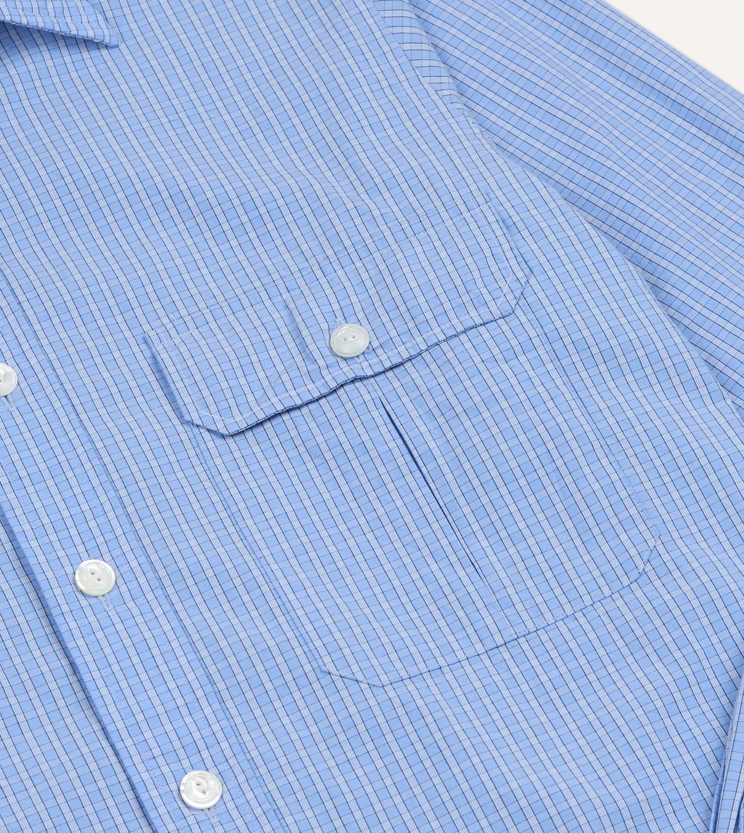Blue Check Cotton Long Point Collar Shirt