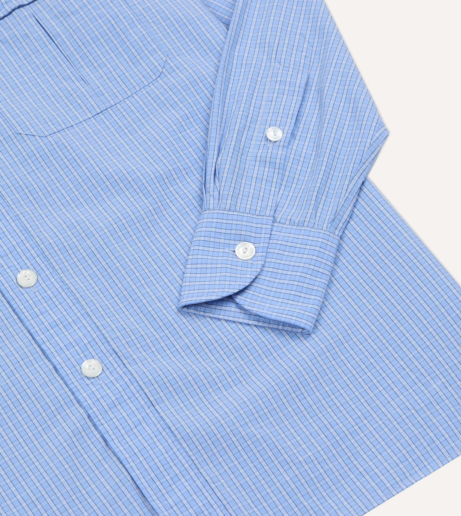 Blue Check Cotton Long Point Collar Shirt