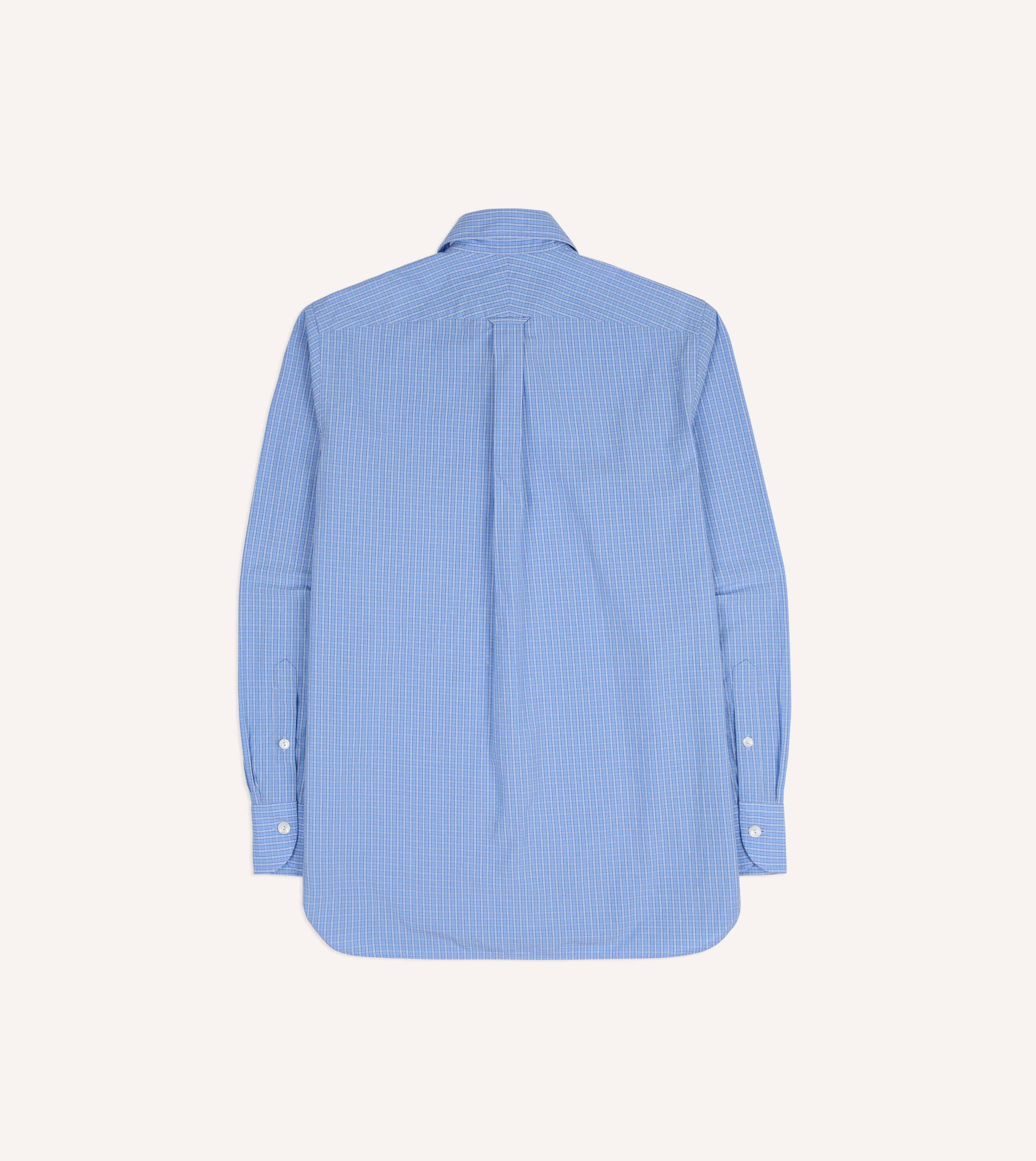 Blue Check Cotton Long Point Collar Shirt