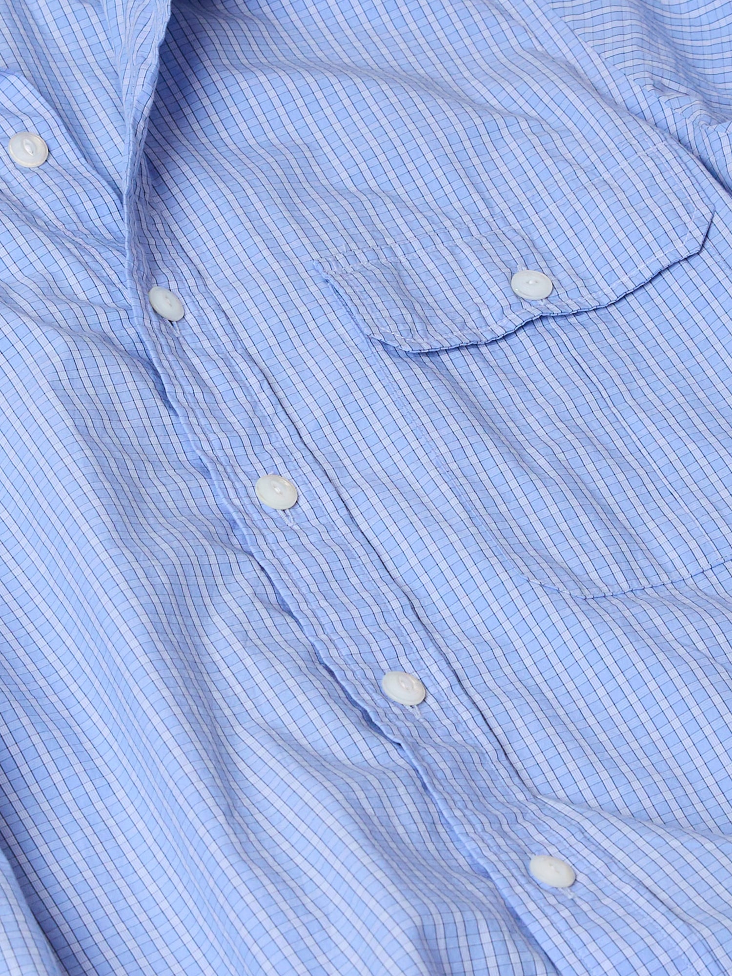 Blue Check Cotton Long Point Collar Shirt