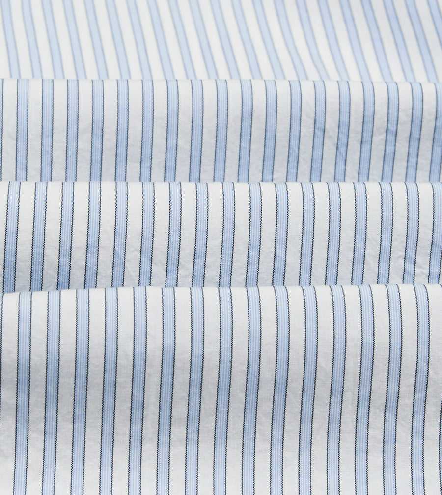 Blue and White Stripe Cotton Long Point Collar Shirt