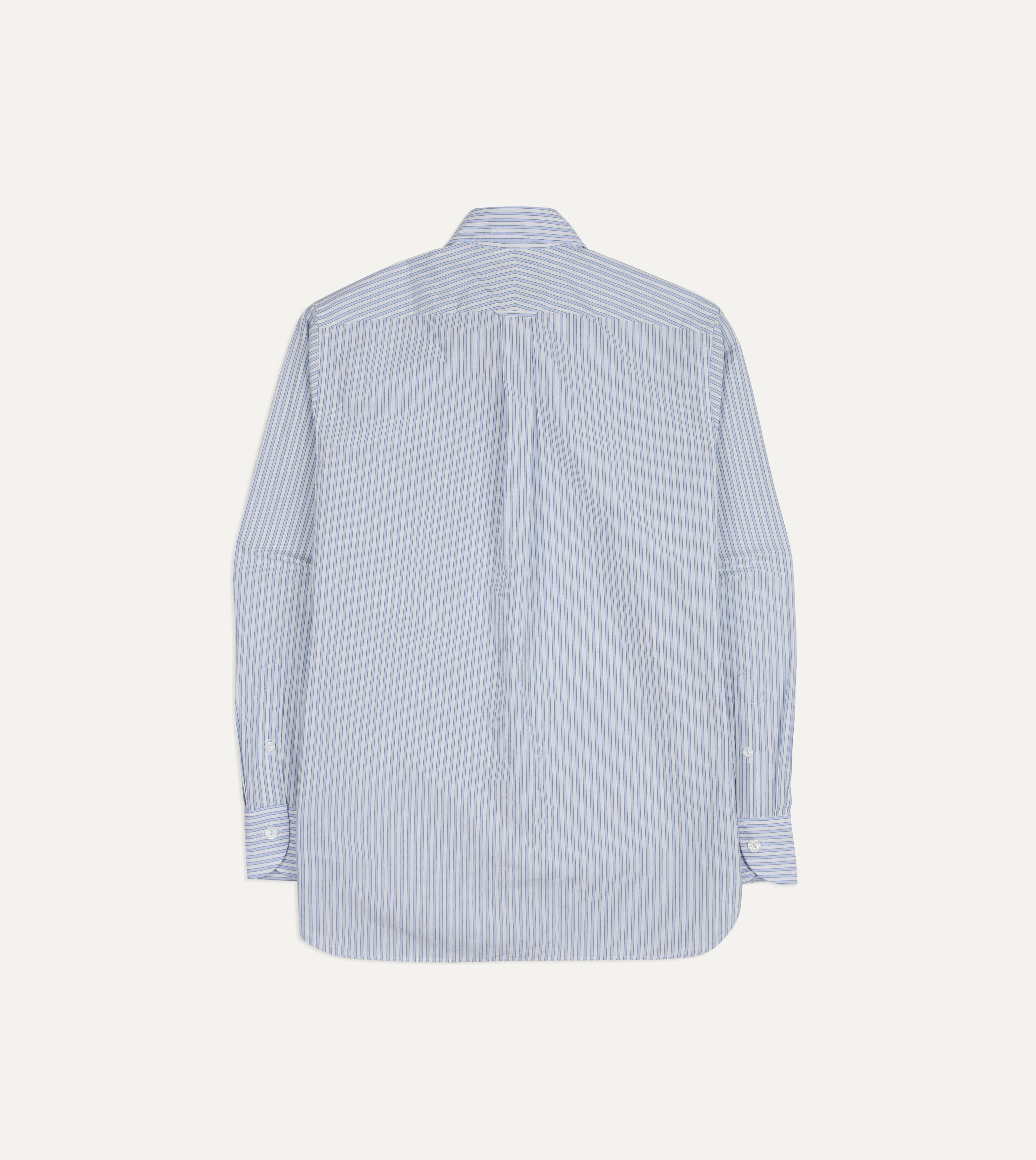 Blue and White Stripe Cotton Long Point Collar Shirt