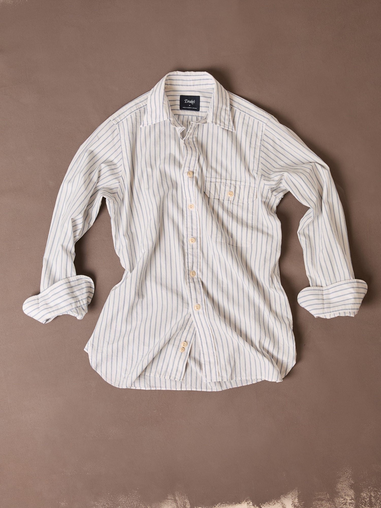 White and Blue Stripe Linen-Cotton Long Point Collar Shirt