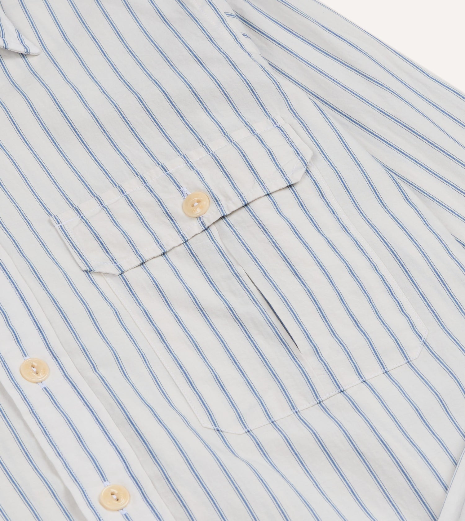 White and Blue Stripe Linen-Cotton Long Point Collar Shirt