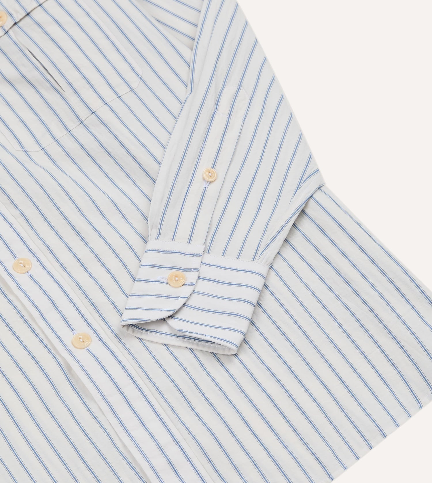 White and Blue Stripe Linen-Cotton Long Point Collar Shirt