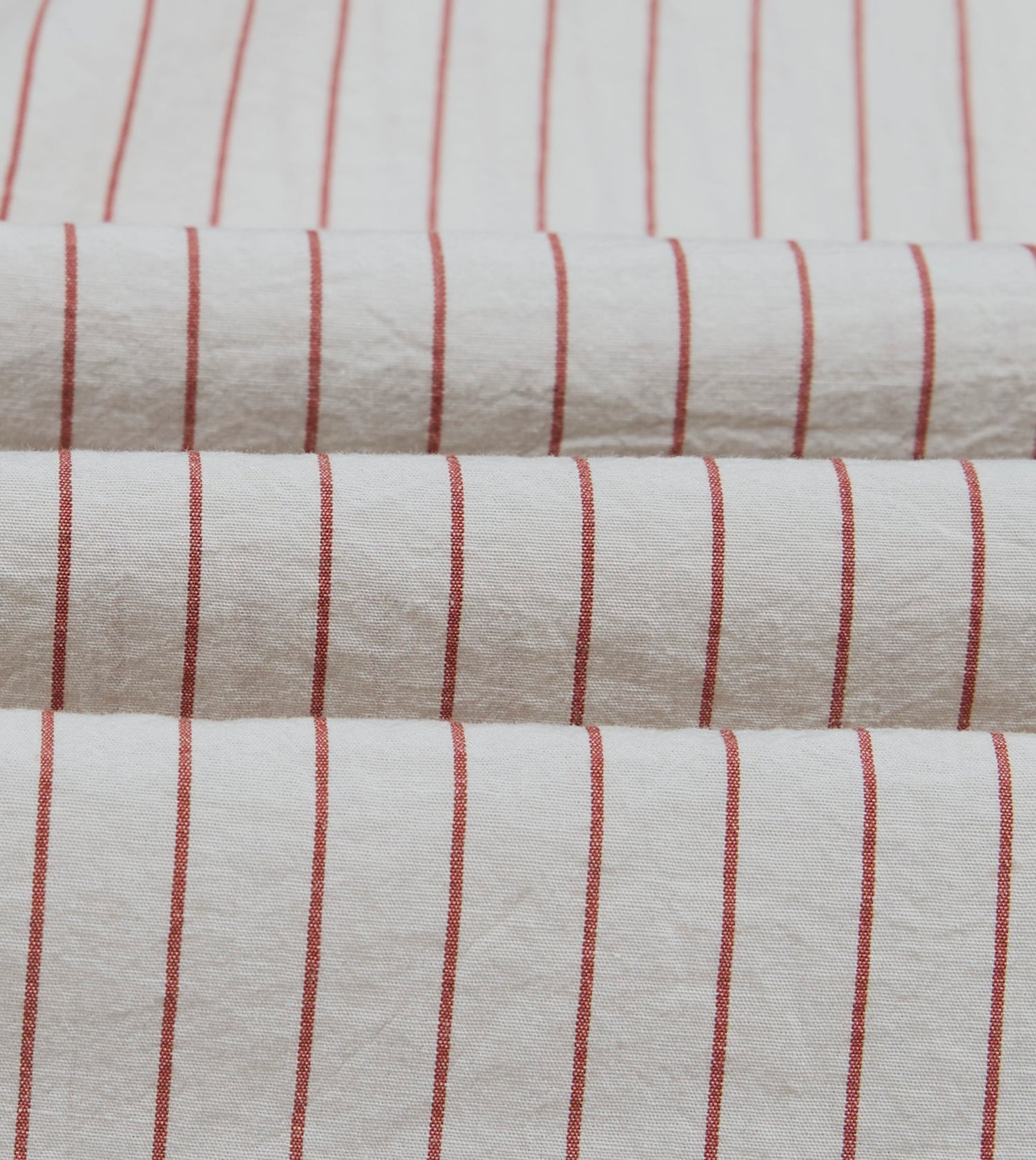 Ecru and Red Pencil Stripe Linen-Cotton Long Point Collar Shirt