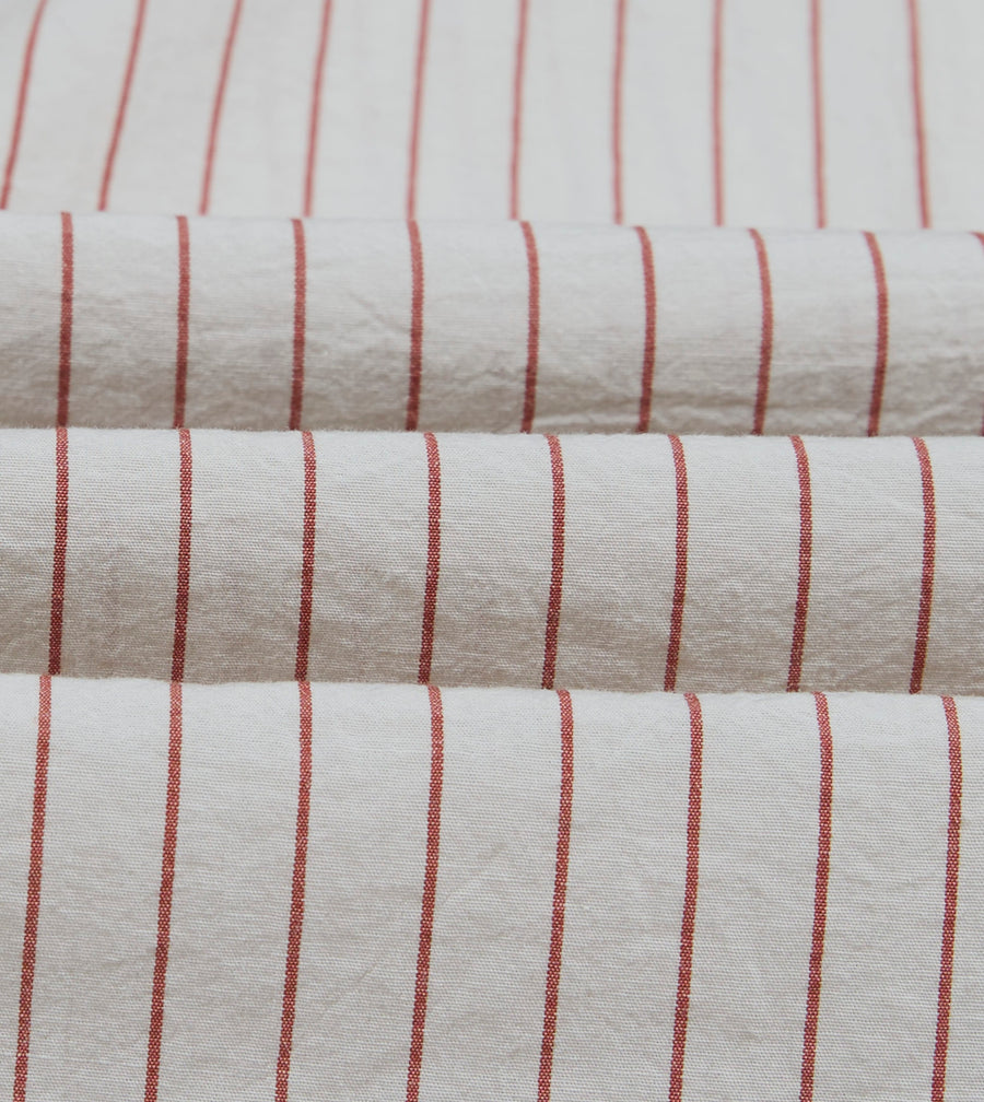 Ecru and Red Pencil Stripe Linen-Cotton Long Point Collar Shirt