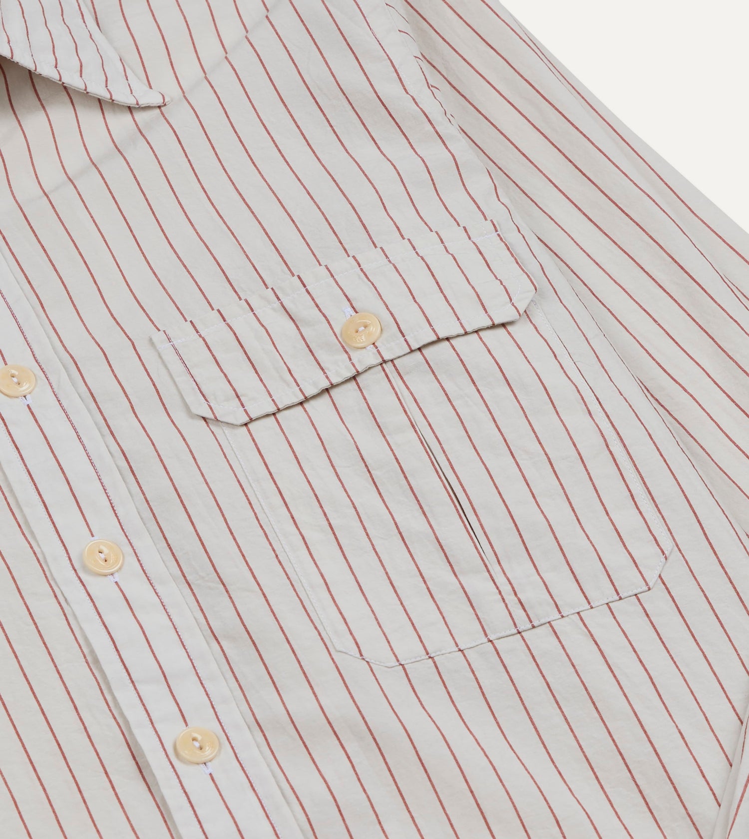 Ecru and Red Pencil Stripe Linen-Cotton Long Point Collar Shirt