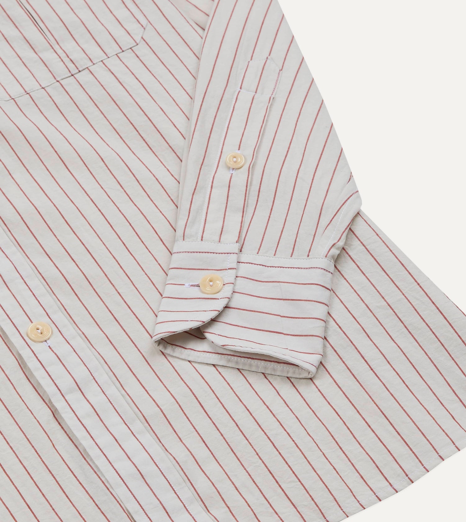 Ecru and Red Pencil Stripe Linen-Cotton Long Point Collar Shirt