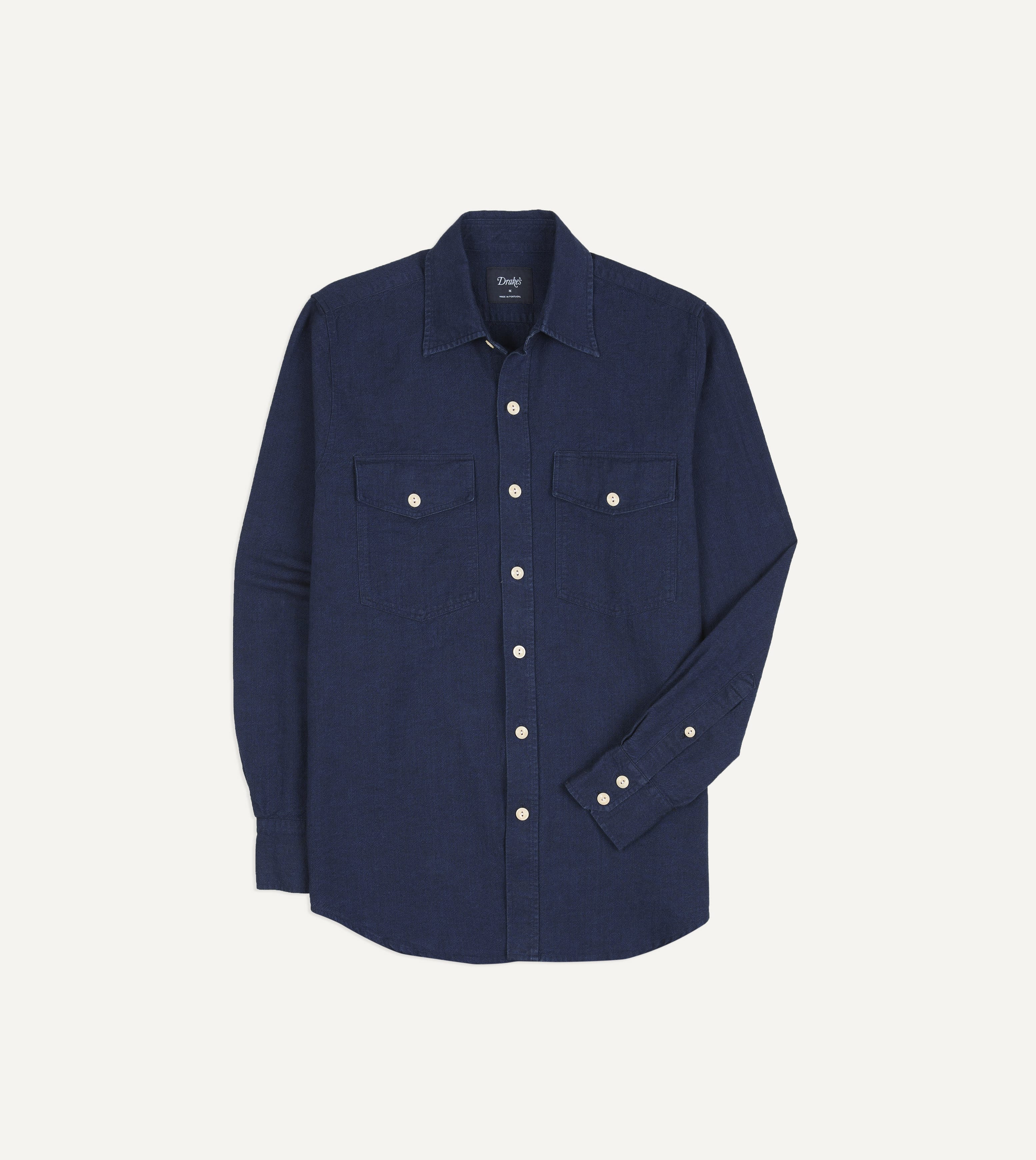 Indigo Cotton Long Point Collar Work Shirt