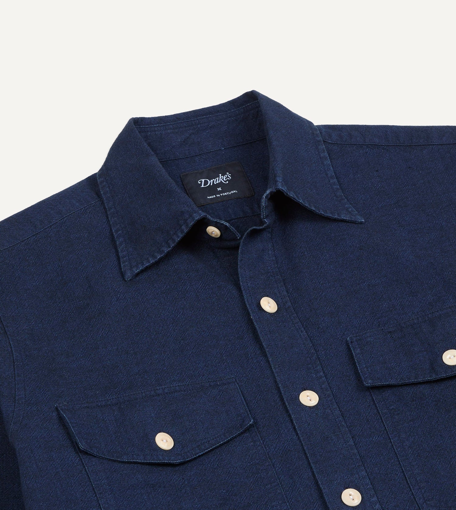 Indigo Cotton Long Point Collar Work Shirt