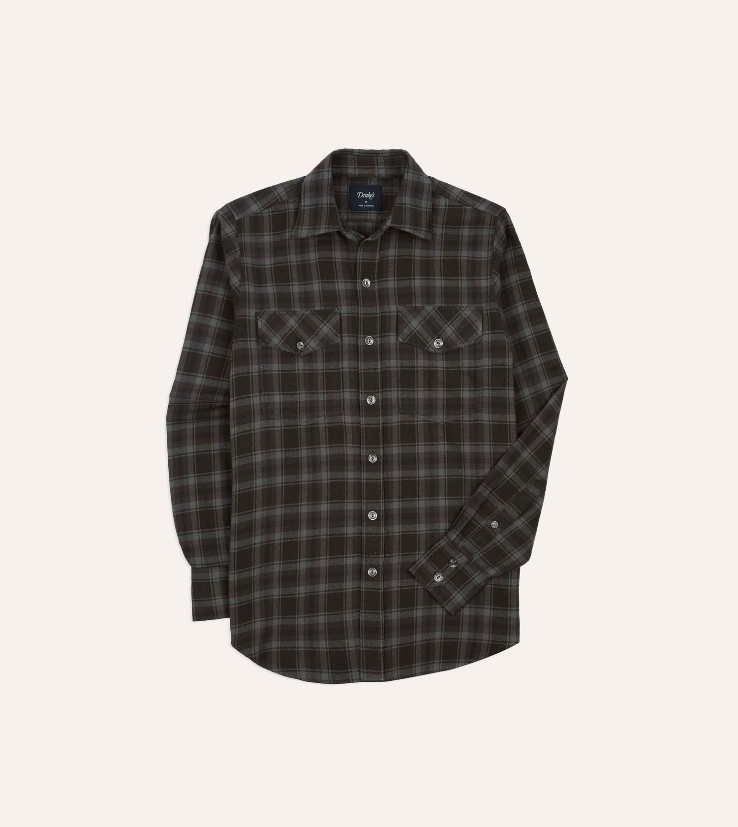 Grey Check Cotton-Silk Two-Pocket Long Point Collar Work Shirt