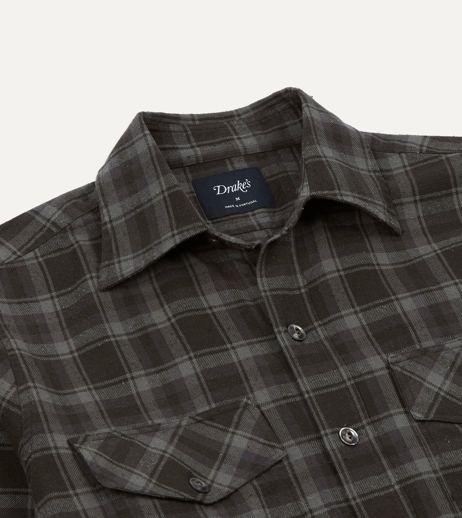 Grey Check Cotton-Silk Two-Pocket Long Point Collar Work Shirt