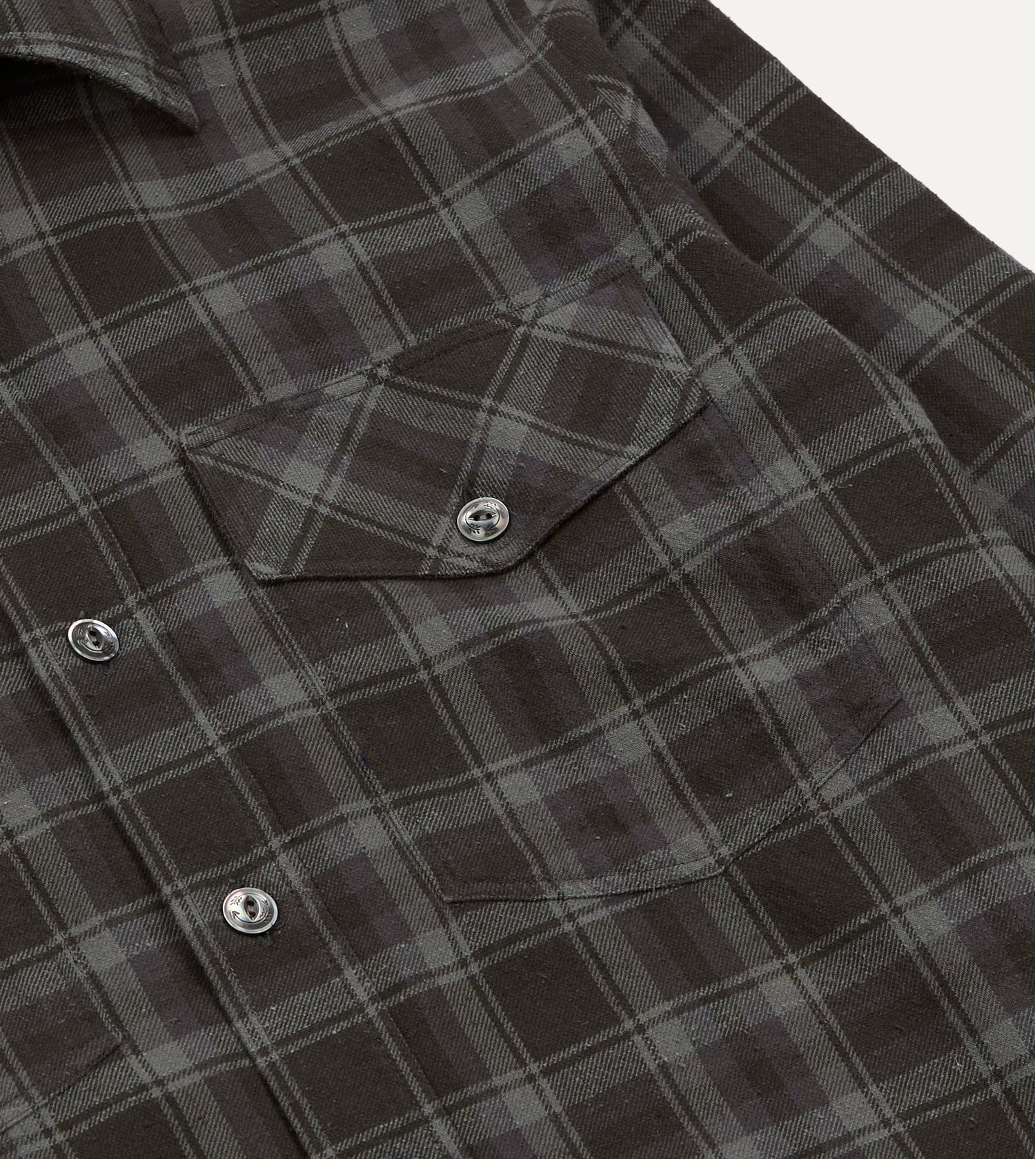 Grey Check Cotton-Silk Two-Pocket Long Point Collar Work Shirt
