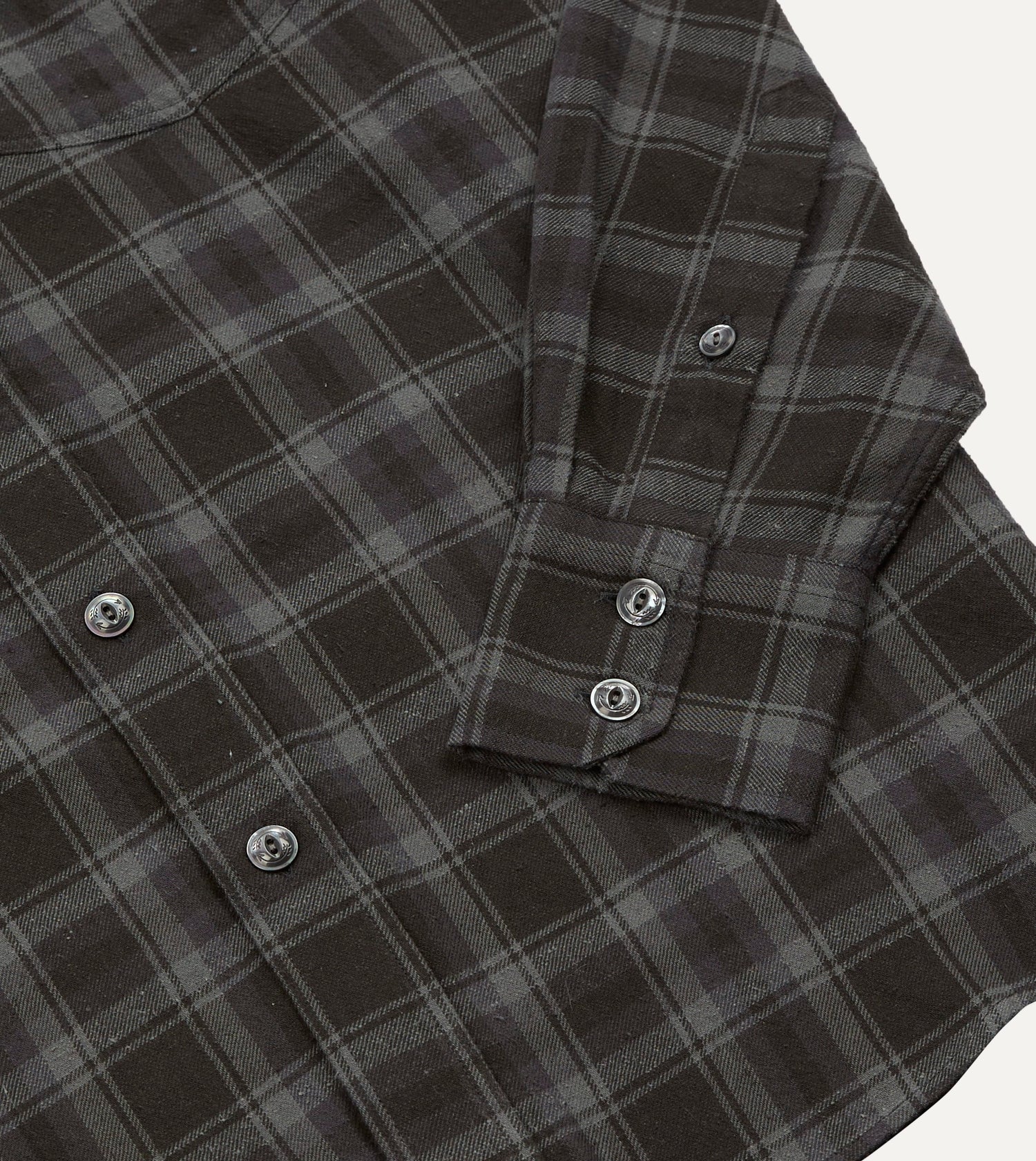 Grey Check Cotton-Silk Two-Pocket Long Point Collar Work Shirt