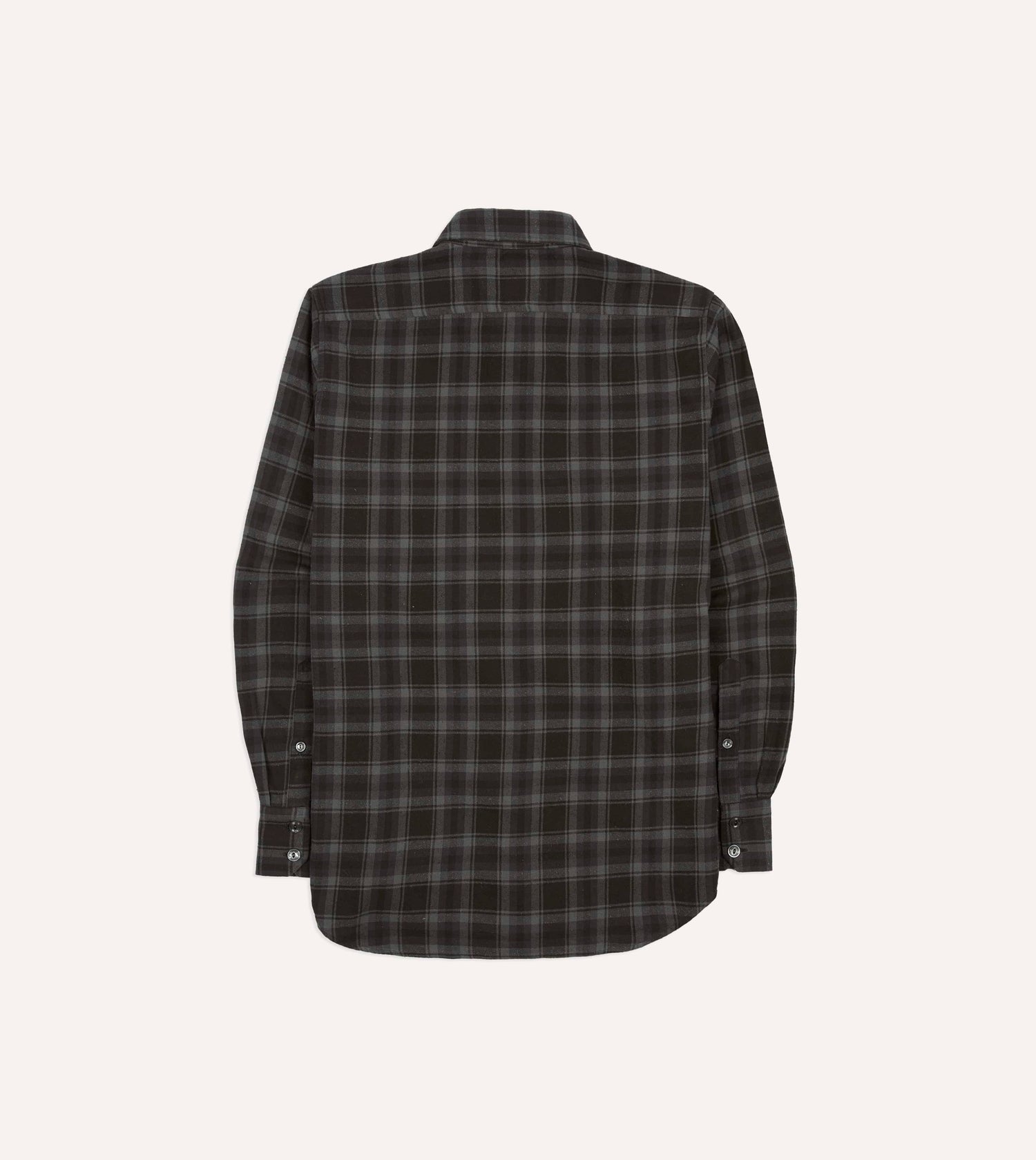 Grey Check Cotton-Silk Two-Pocket Long Point Collar Work Shirt