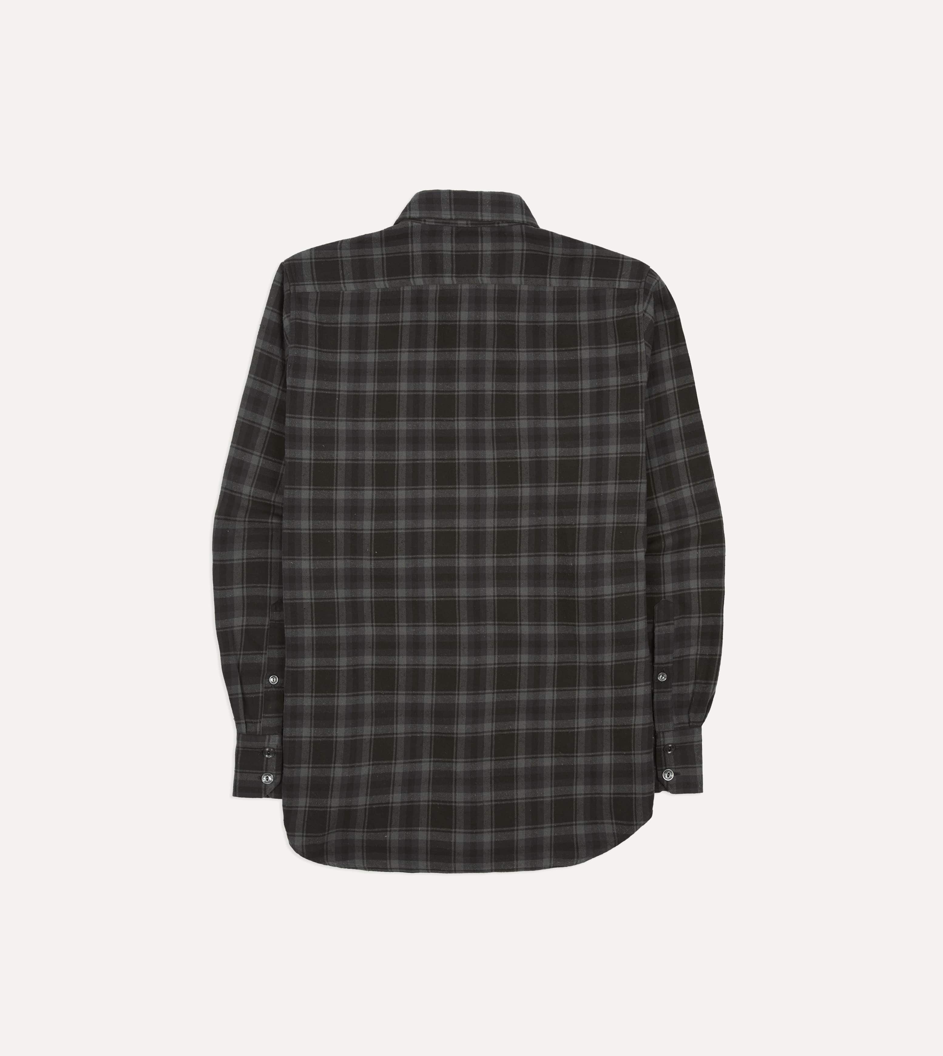 Grey Check Cotton-Silk Two-Pocket Long Point Collar Work Shirt