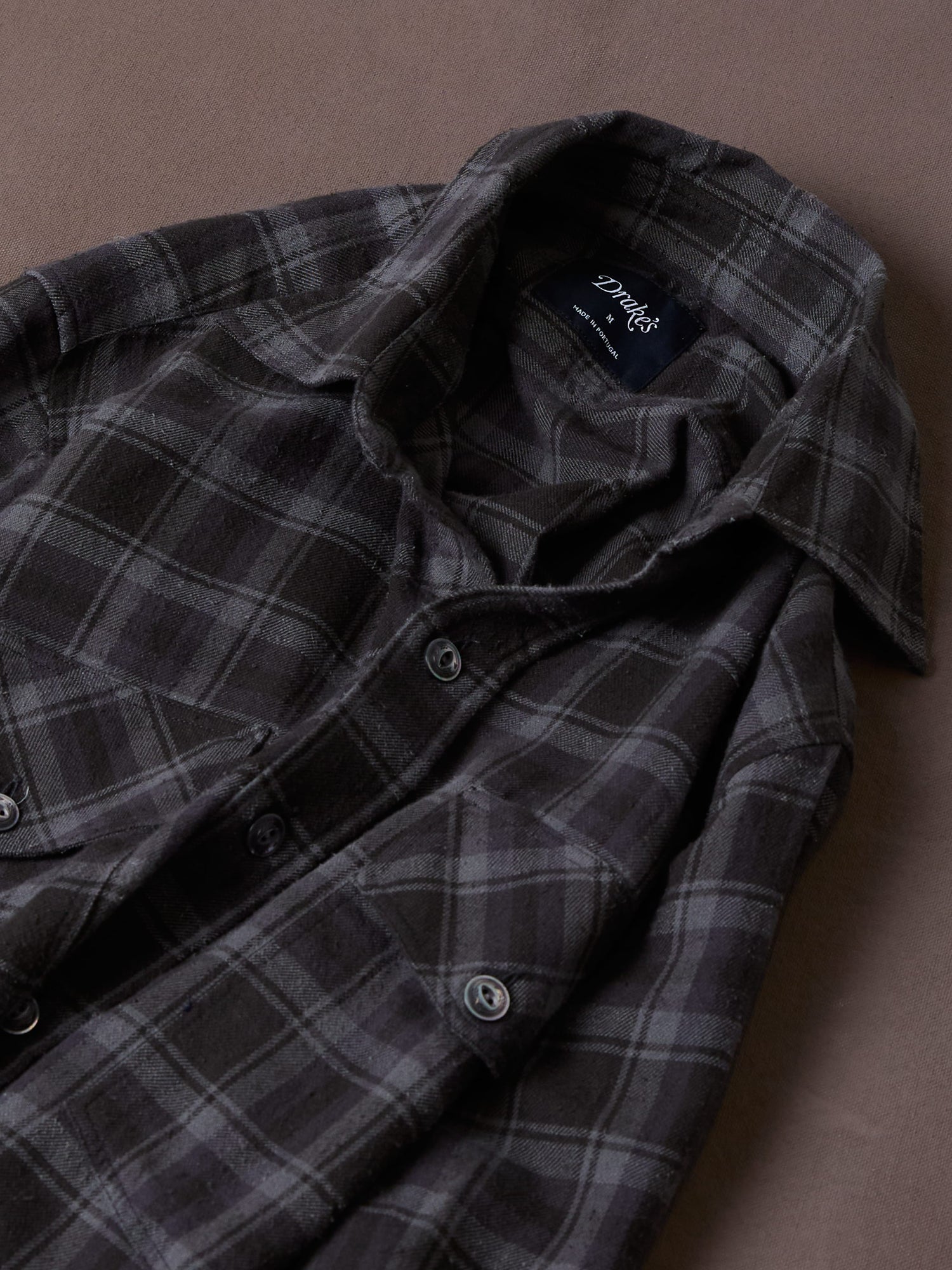 Grey Check Cotton-Silk Two-Pocket Long Point Collar Work Shirt