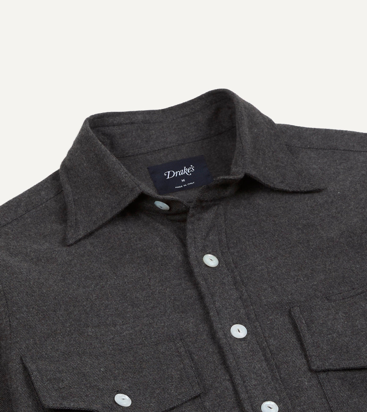 Grey Cotton Two-Pocket Long Point Collar Work Shirt