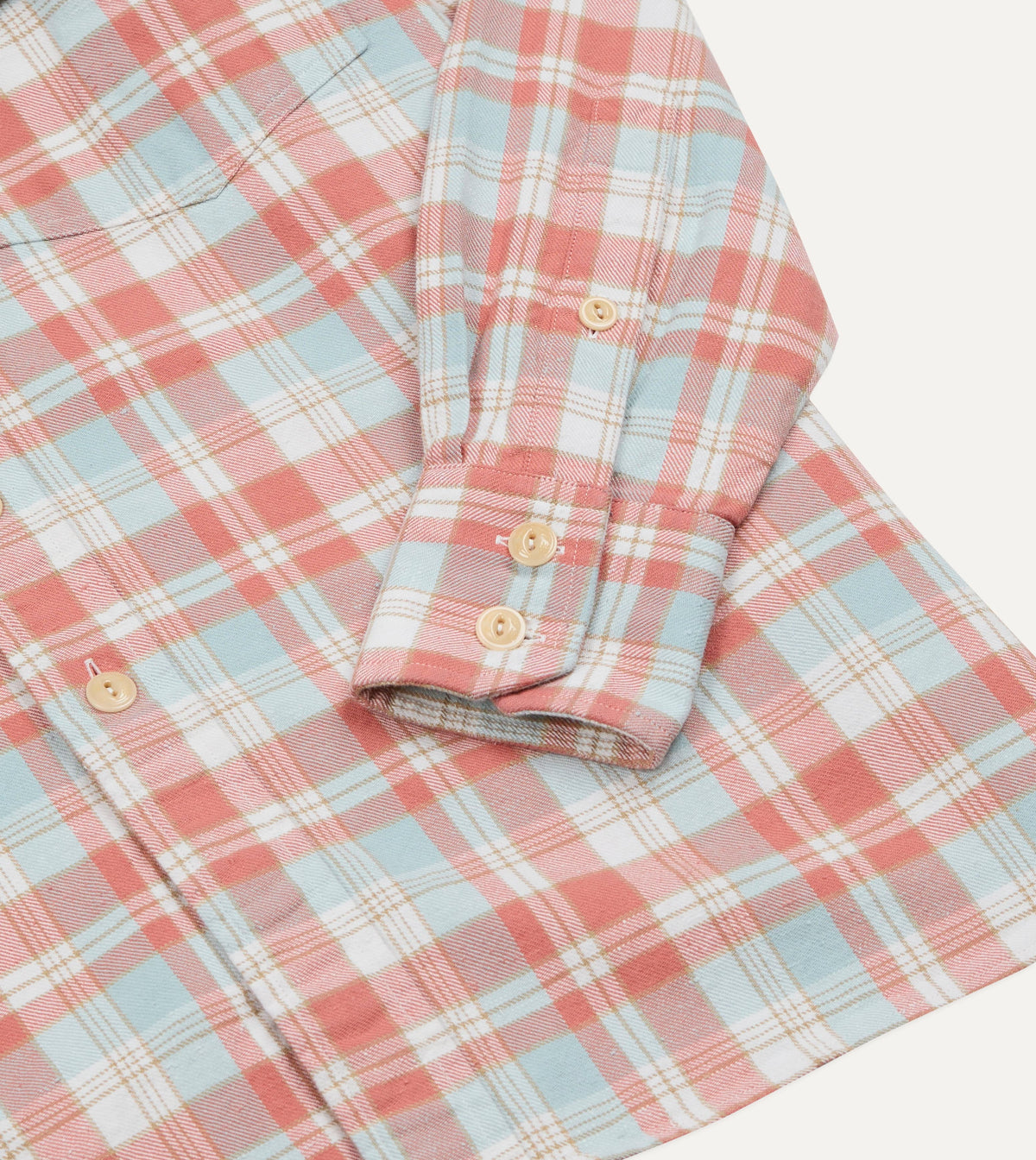 Pink and Blue Check Cotton Two-Pocket Long Point Collar Work Shirt